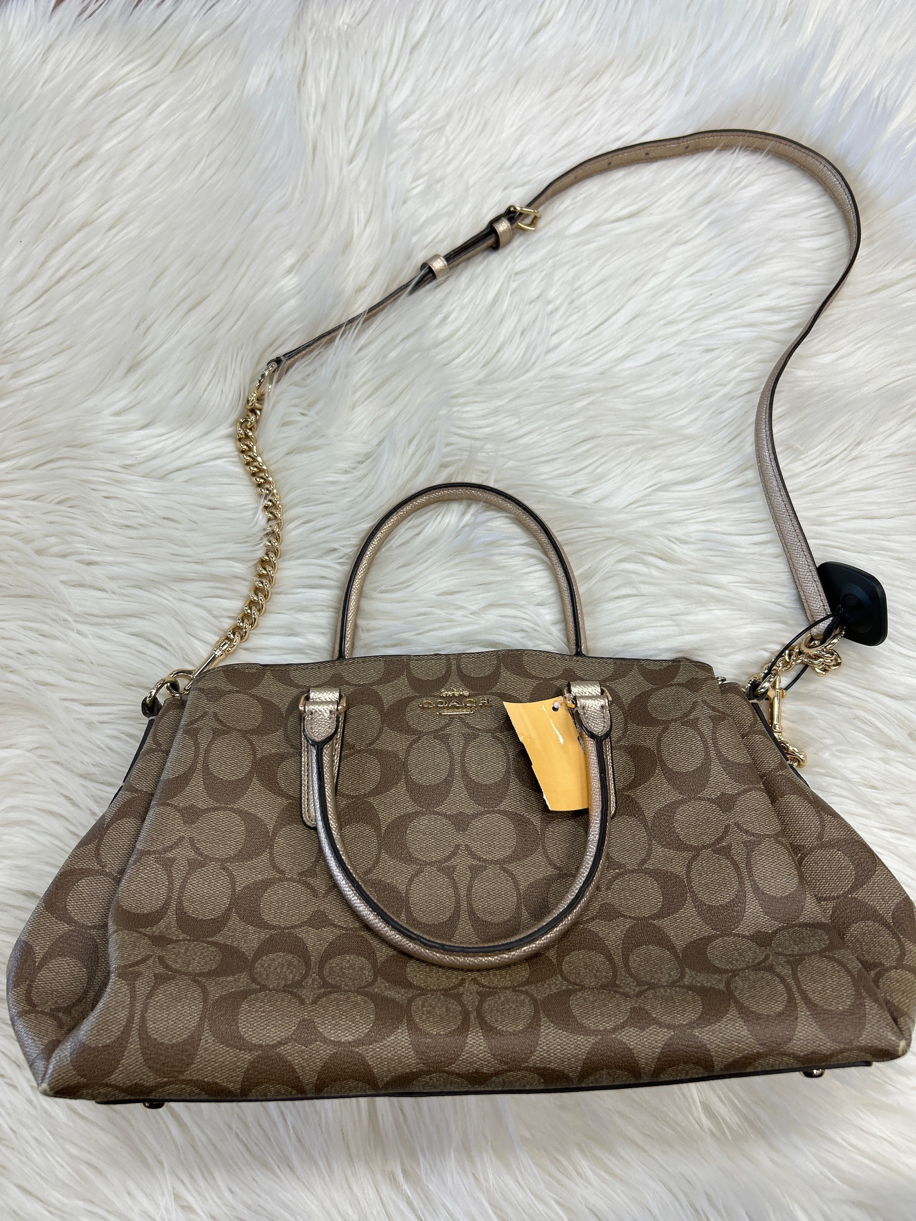 Handbag Designer By Coach In Brown & Gold, Size:Medium