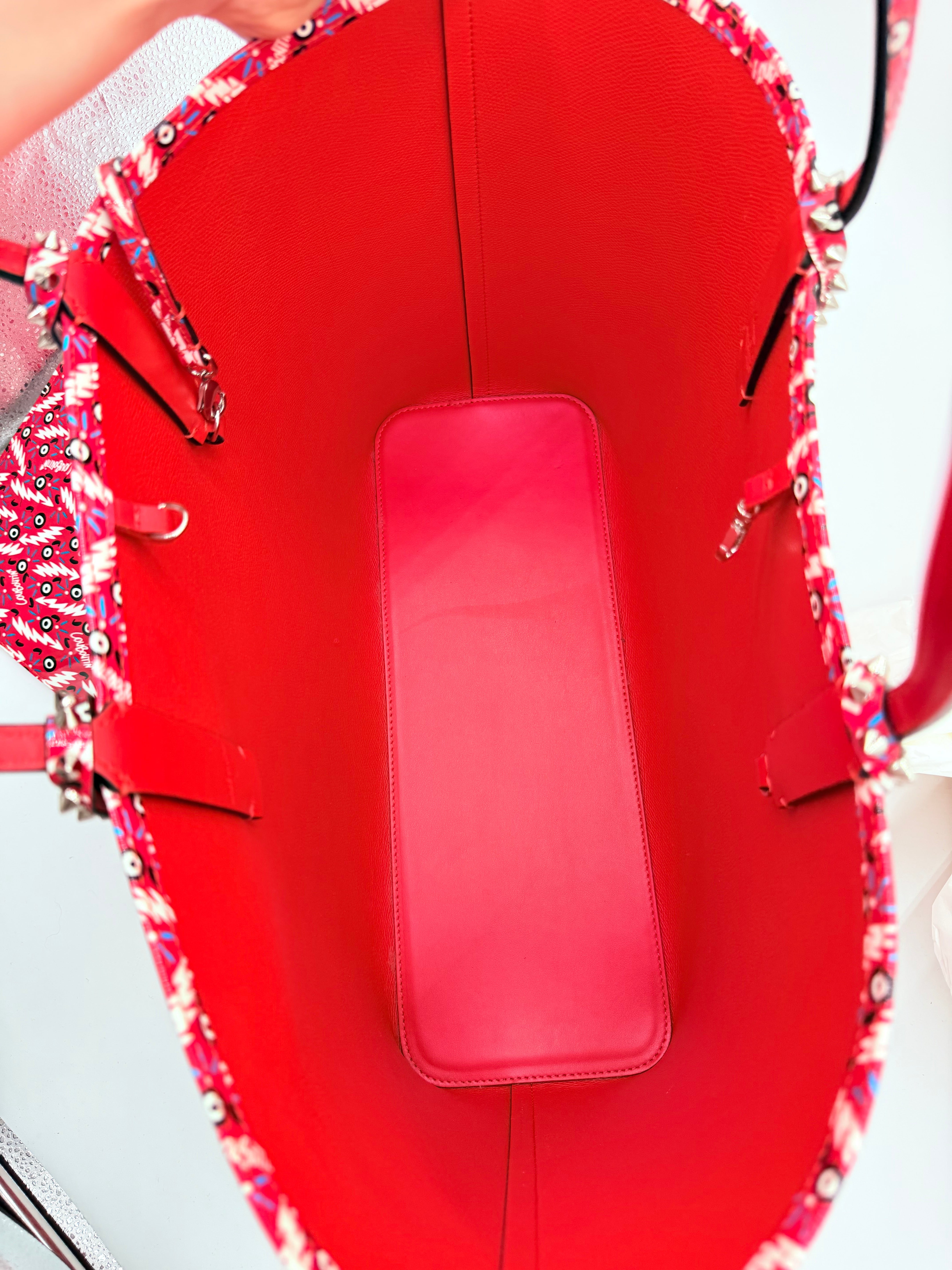 Handbag Luxury Designer By Christian Louboutin In Red & White, Size:Large