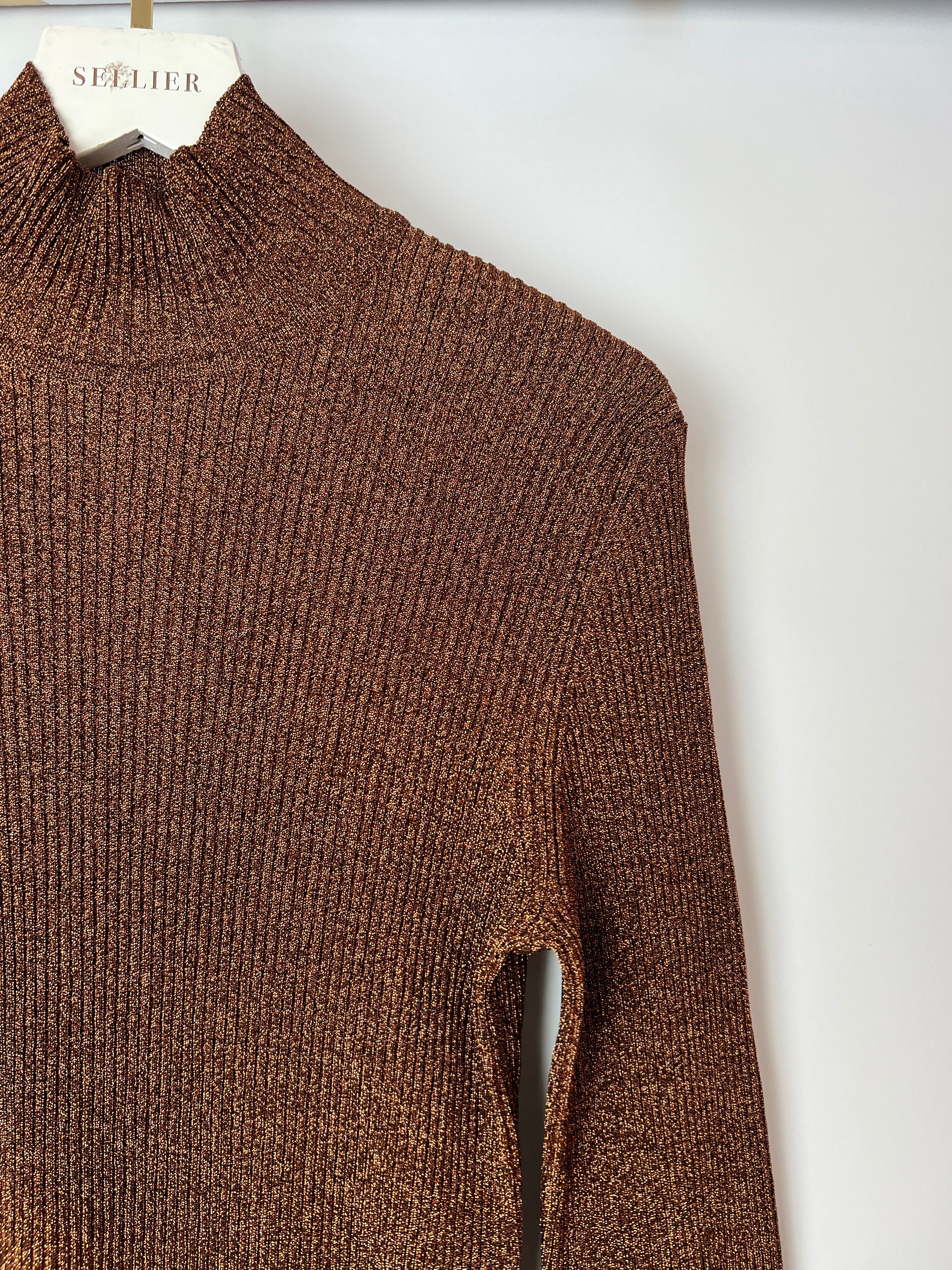 Hermès Bronze Metallic Knitted Longsleeve Jumper Size FR 34 (UK 6)