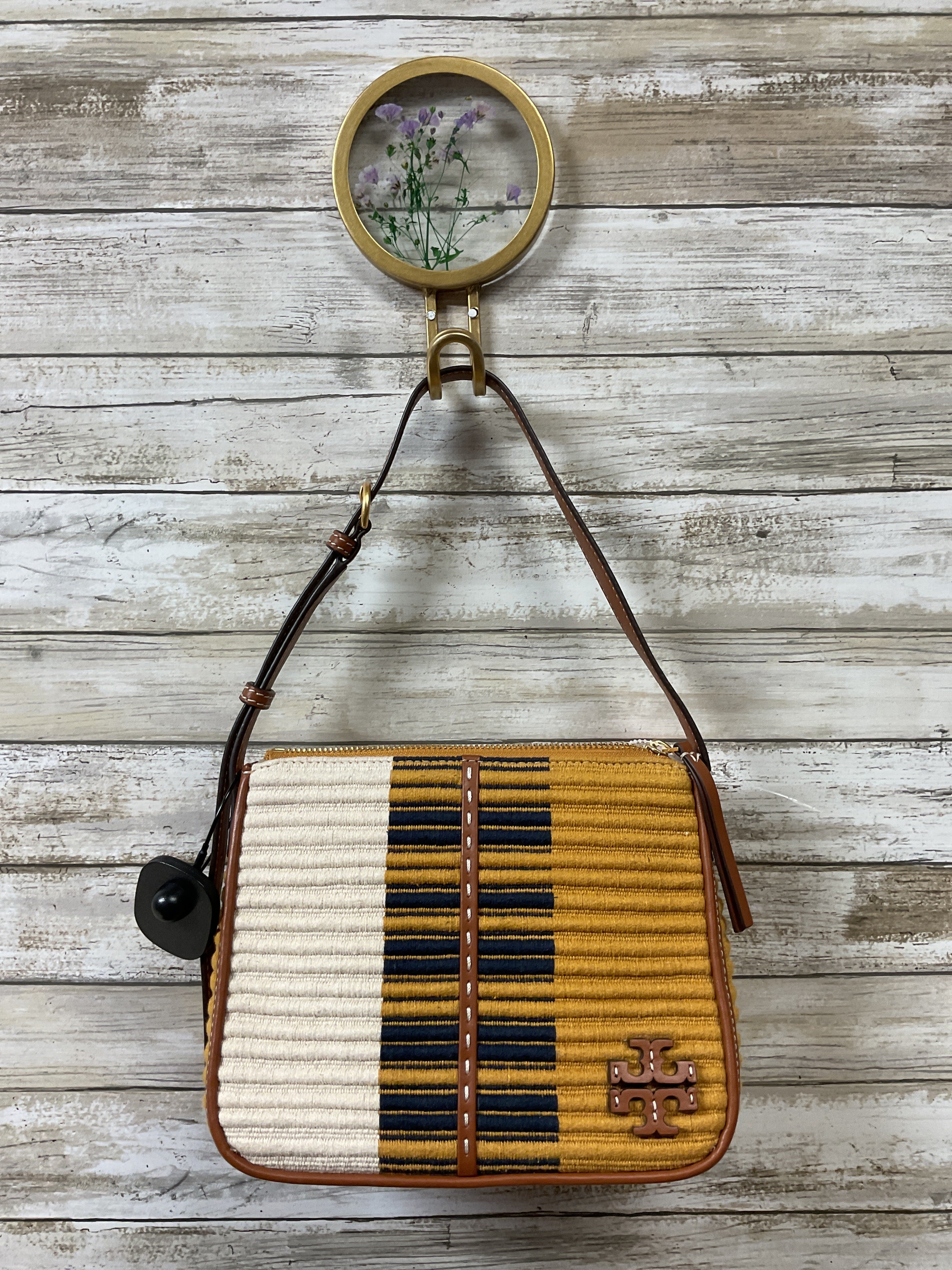 Handbag Designer By Tory Burch In White & Yellow, Size:Small