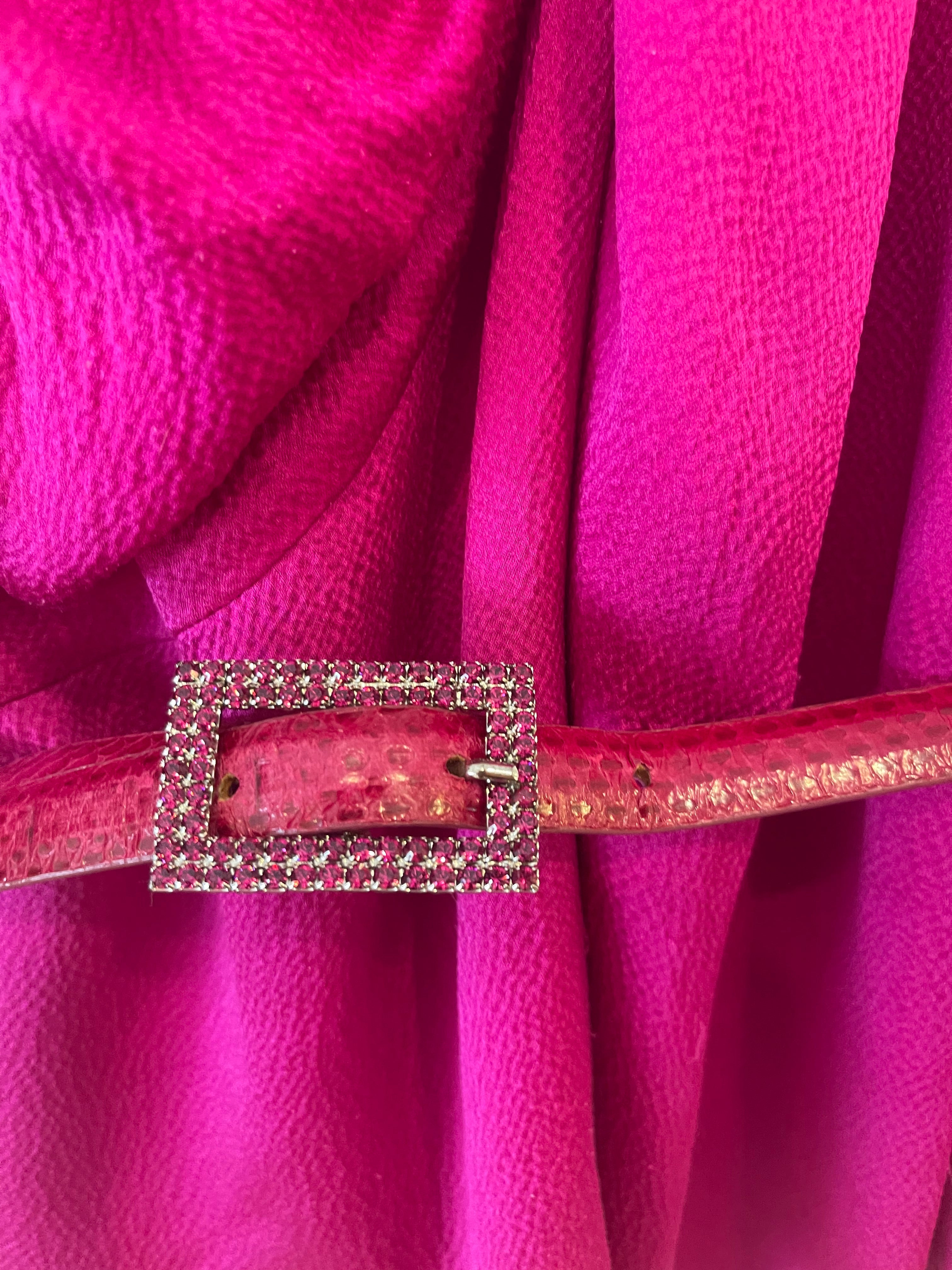 Christian Dior Hot Pink Silk Top and Skirt Set with Crystal Belt Detail Size FR 42 (UK 14)