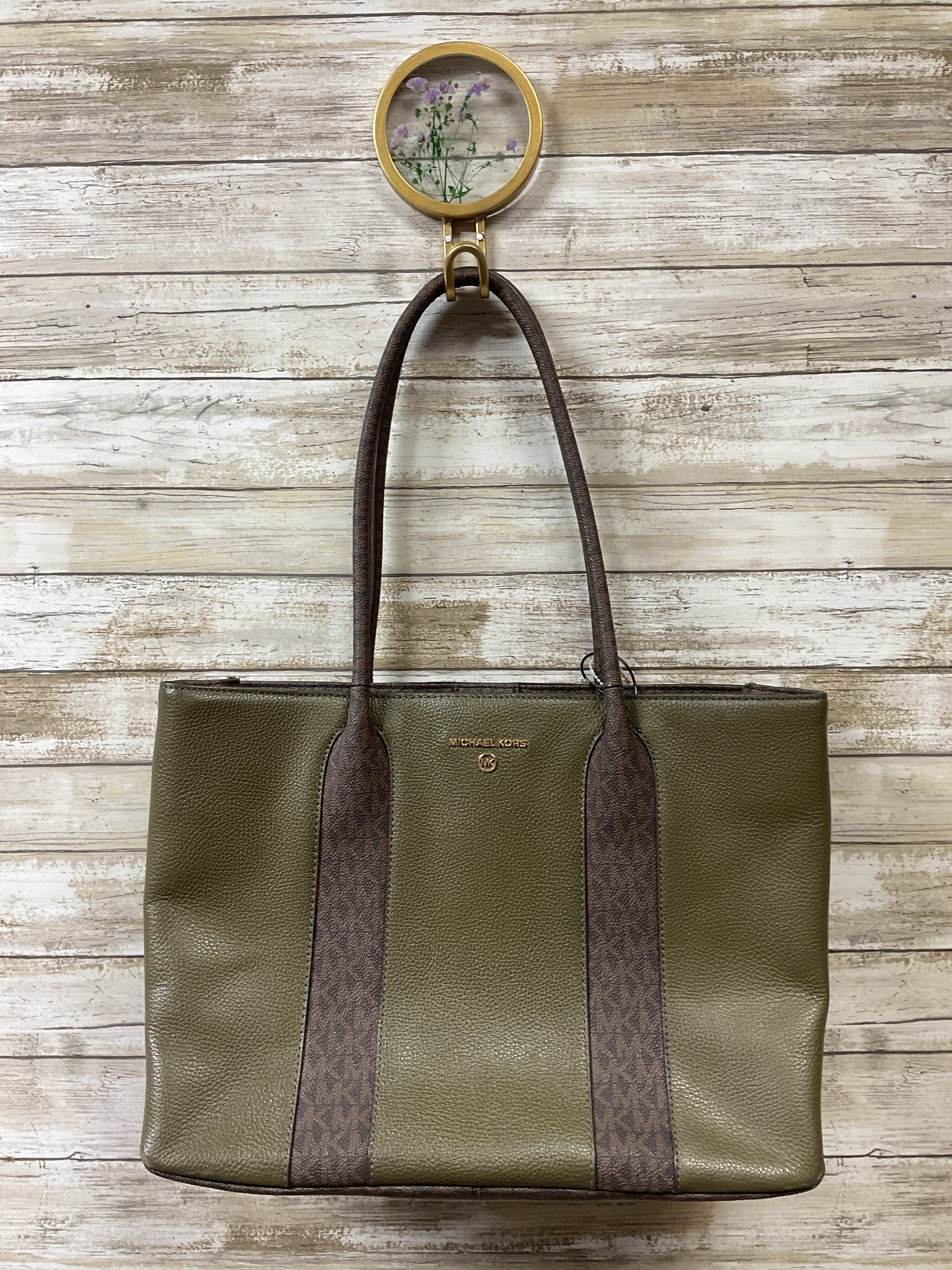 Handbag Designer By Michael Kors In Brown & Green, Size:Large