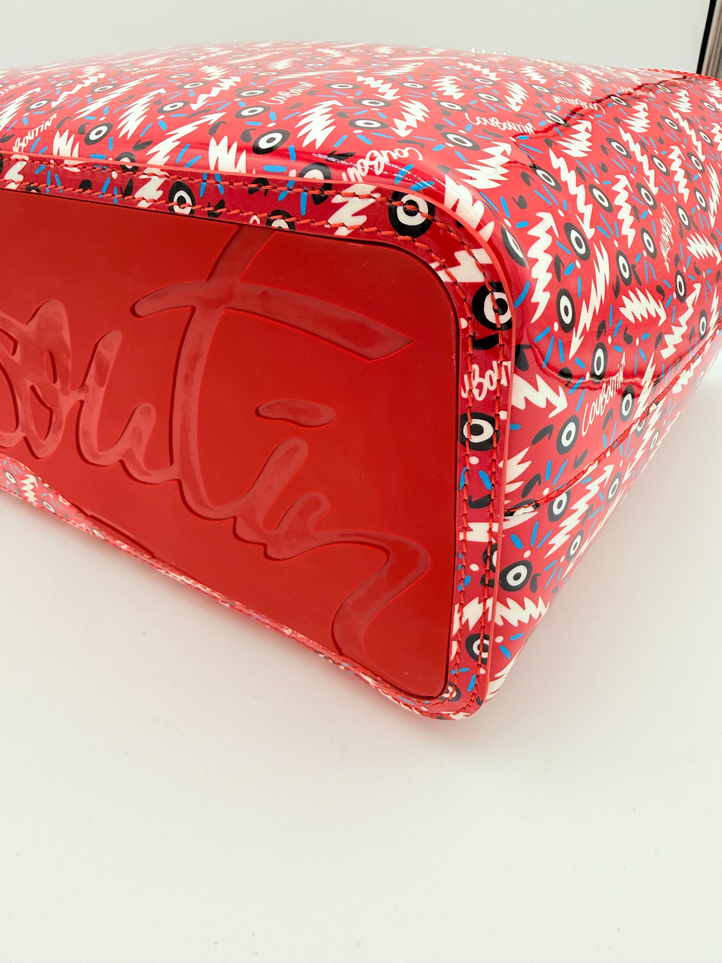 Handbag Luxury Designer By Christian Louboutin In Red & White, Size:Large