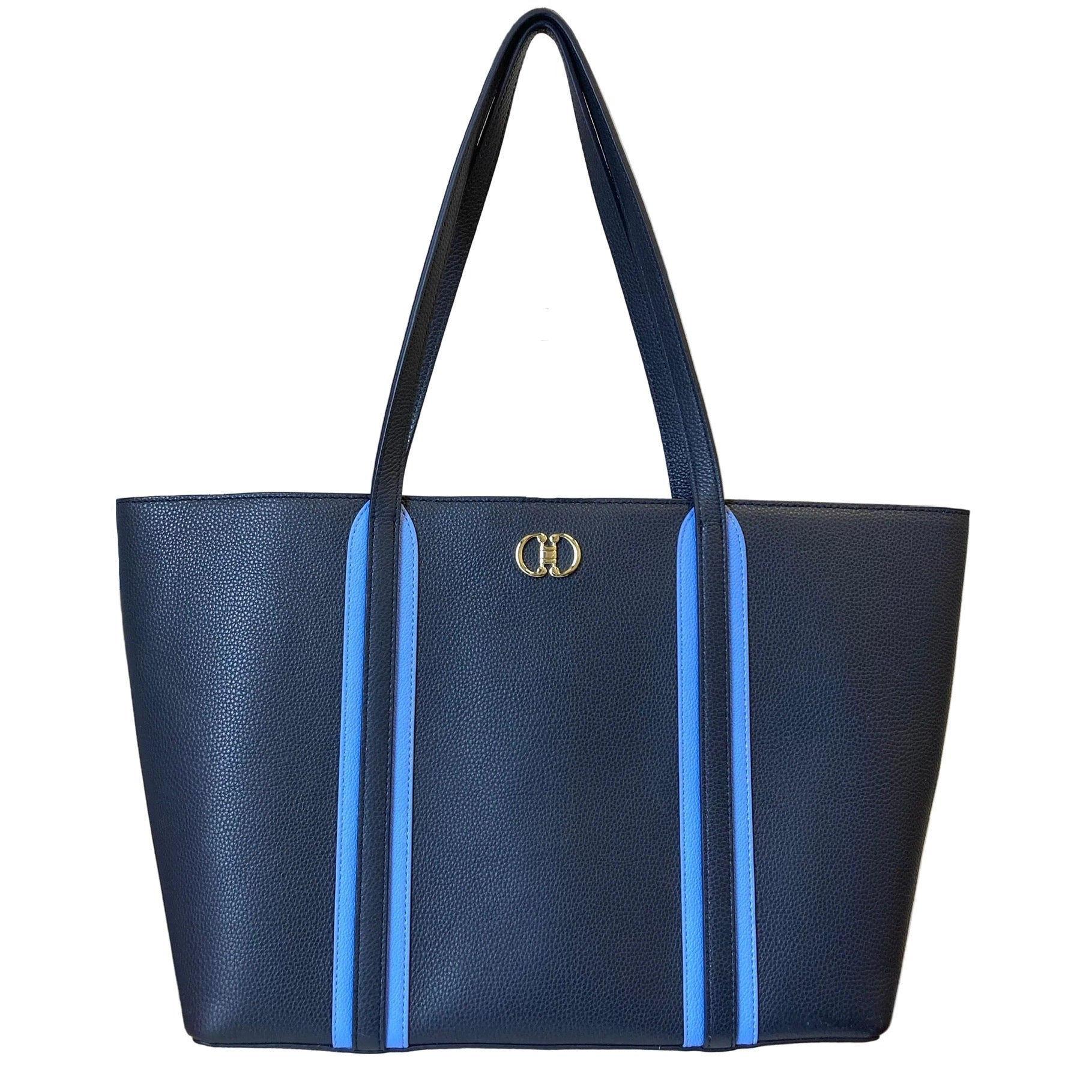 Tote Leather By Talbots In Black & Blue, Size:Large