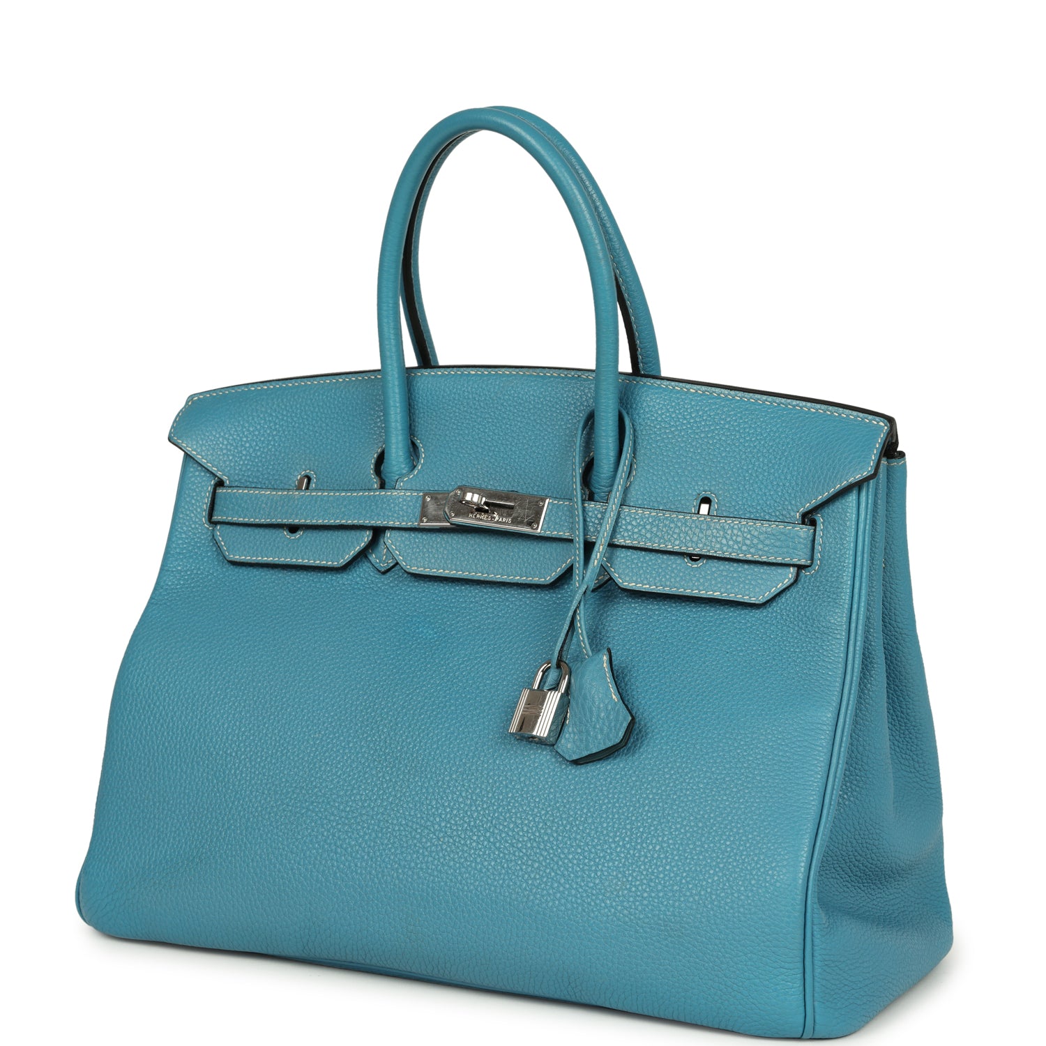 Vintage Hermes Birkin 35 Blue Jean Togo Palladium Hardware