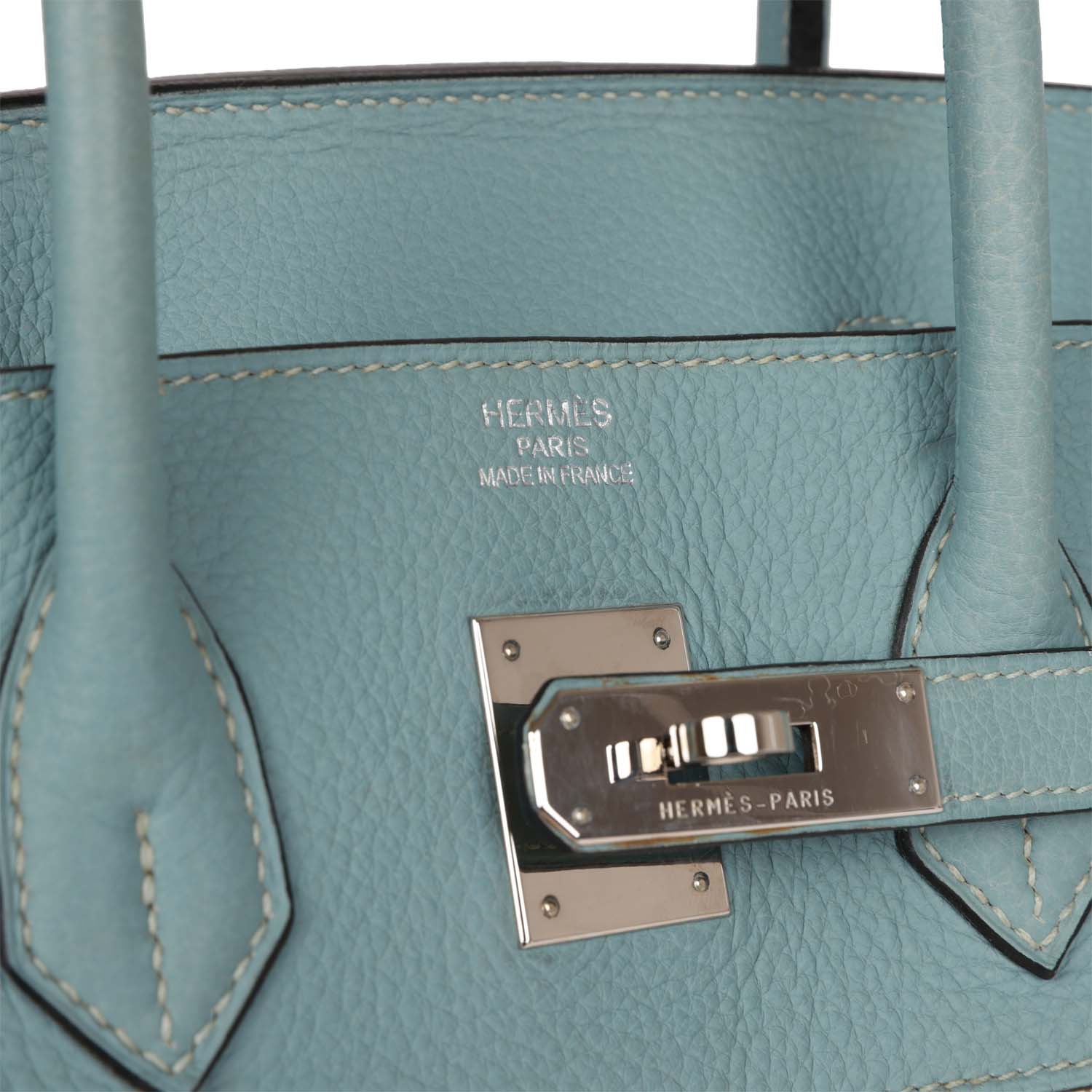 Pre-owned Hermes Birkin 35 Ciel Clemence and Ecru-Beige Toile H Palladium Hardware