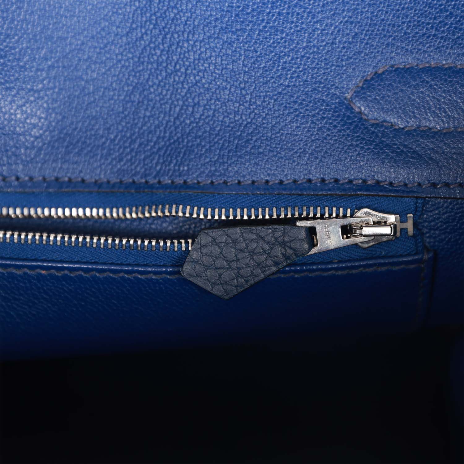 Pre-owned Hermes Birkin 30 Bleu Saphir Verso Togo Palladium Hardware