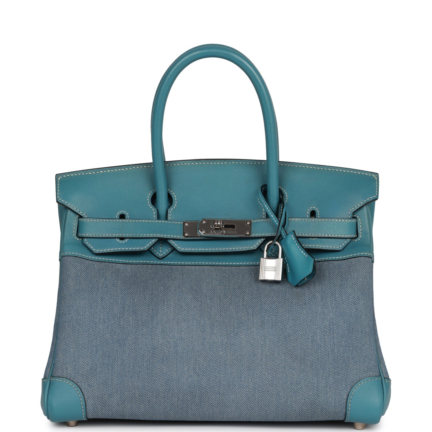Vintage Hermes Birkin 30 Blue Jean Gulliver and Denim Palladium Hardware