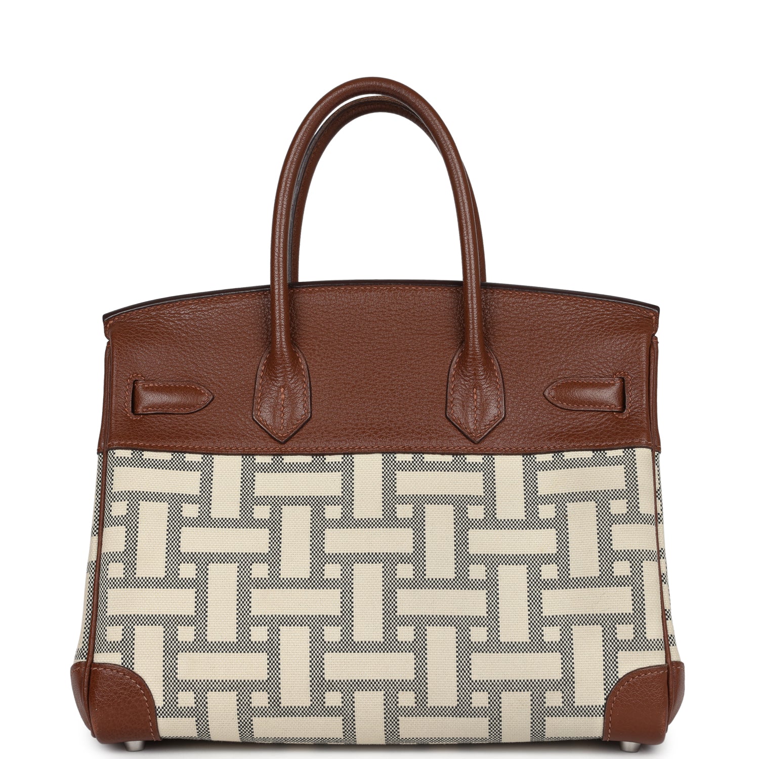 Pre-owned Hermes Birkin 30 Marron D'Inde Buffalo and Mosaique Canvas Palladium Hardware