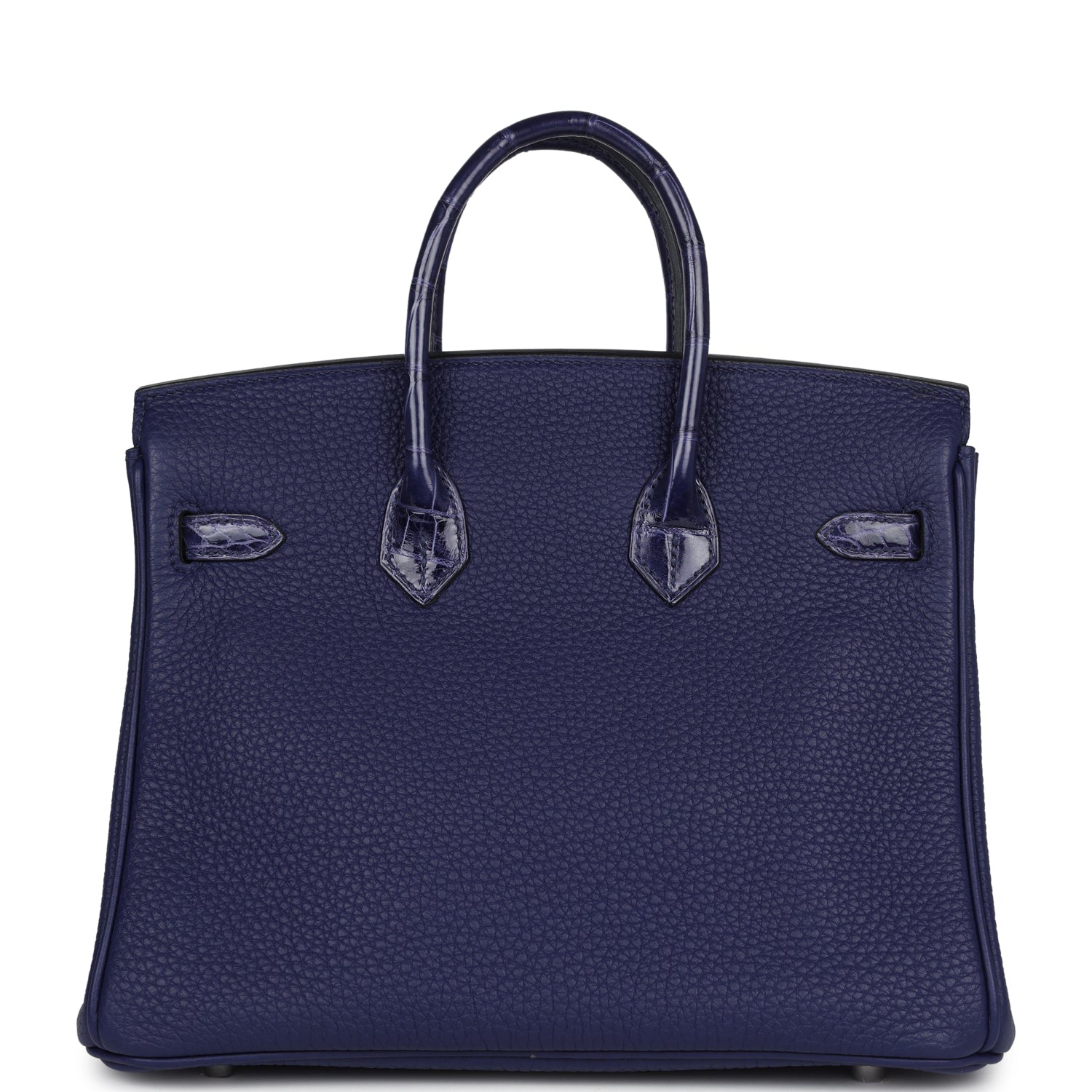 Pre-owned Hermes Birkin 25 Touch Bleu Encre Togo and Shiny Niloticus Crocodile Palladium Hardware