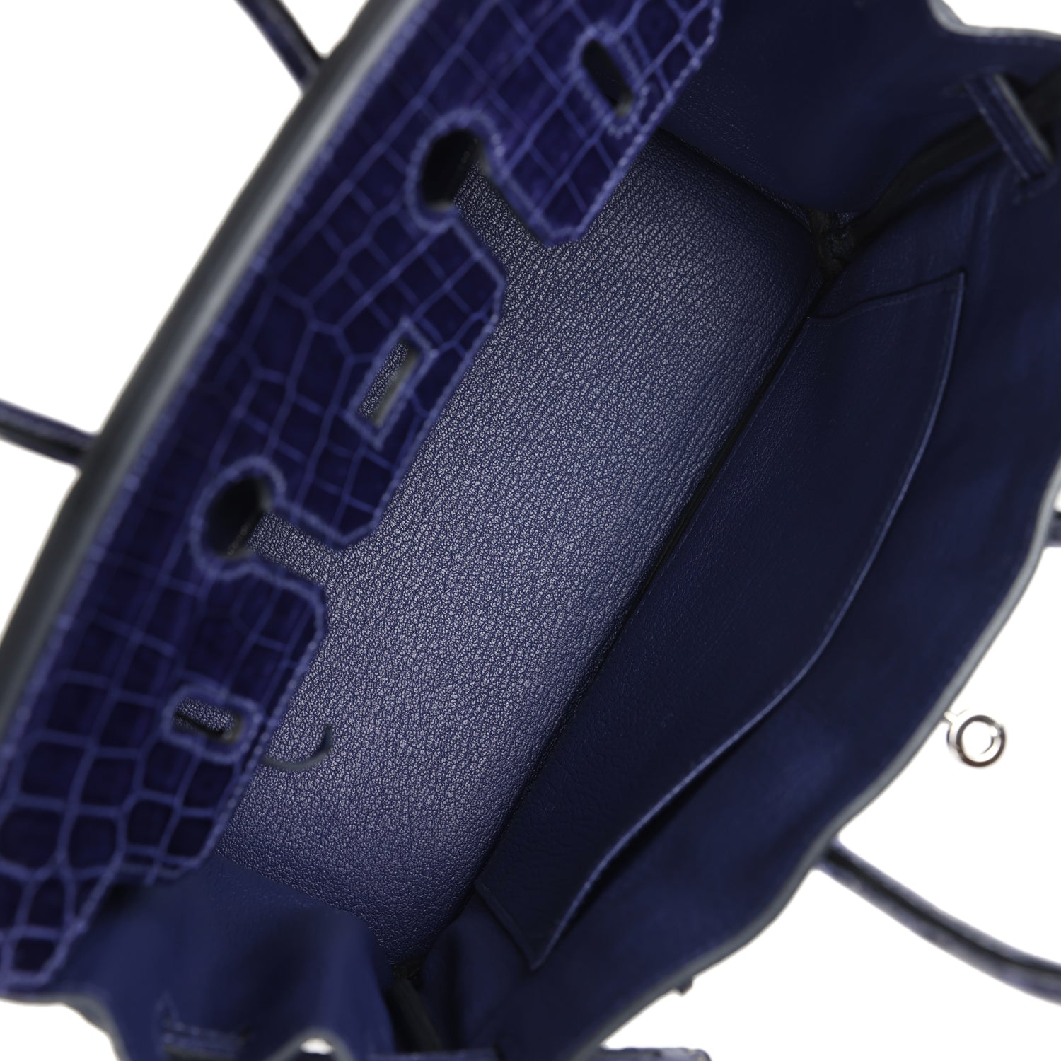 Pre-owned Hermes Birkin 25 Touch Bleu Encre Togo and Shiny Niloticus Crocodile Palladium Hardware