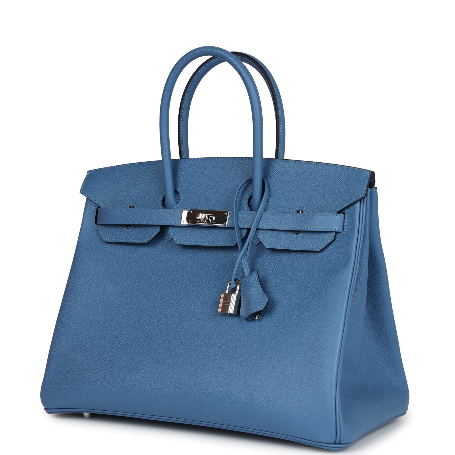 Pre-owned Hermes Birkin 35 Bleu Azur Epsom Palladium Hardware