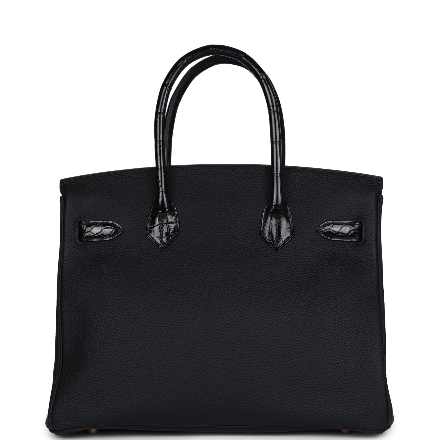 Hermes Birkin 30 Black Shiny Niloticus Crocodile and Togo Touch Rose Gold Hardware