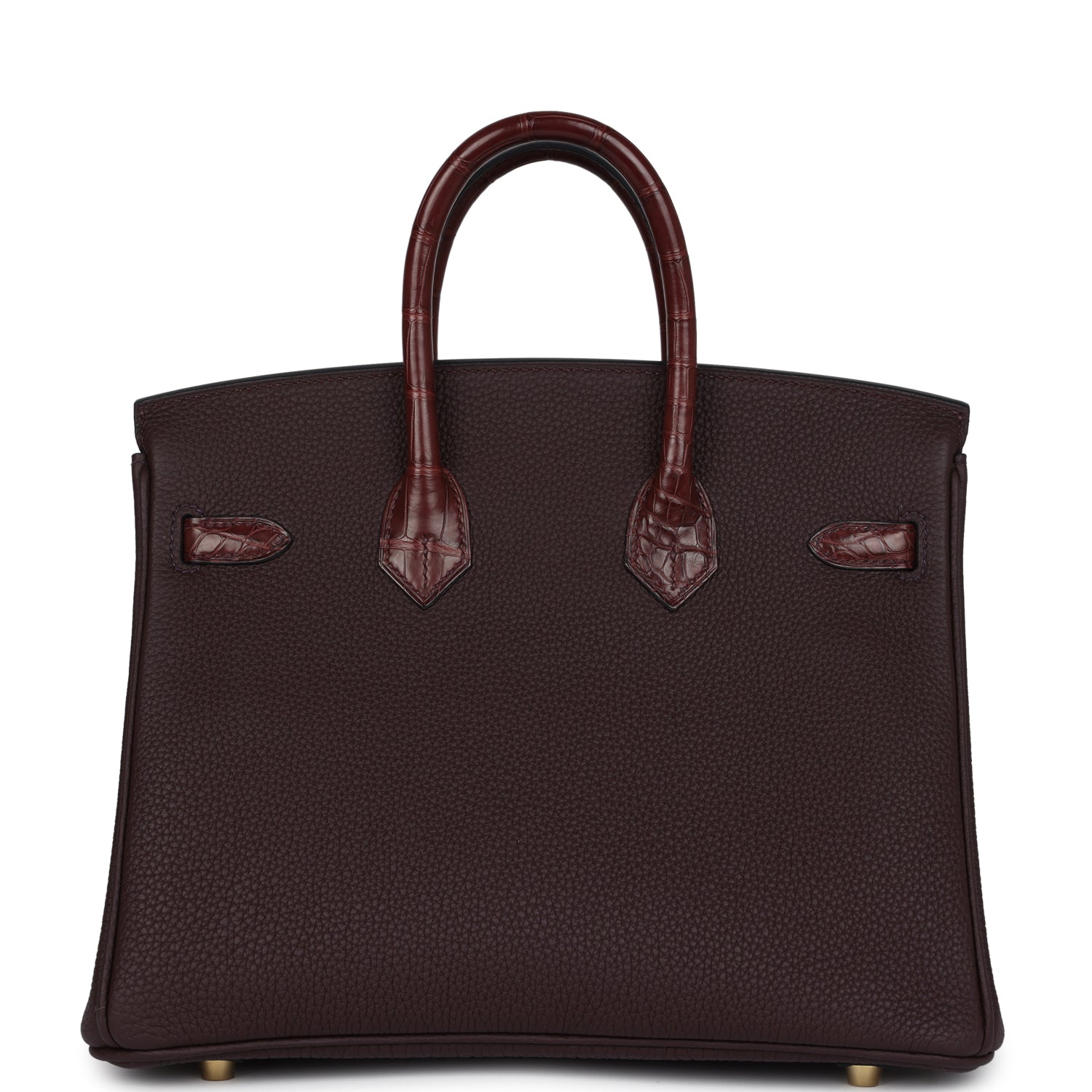 Pre-owned Hermes Birkin 25 Rouge Sellier Togo and Bourgogne Matte Alligator Touch Gold Hardware