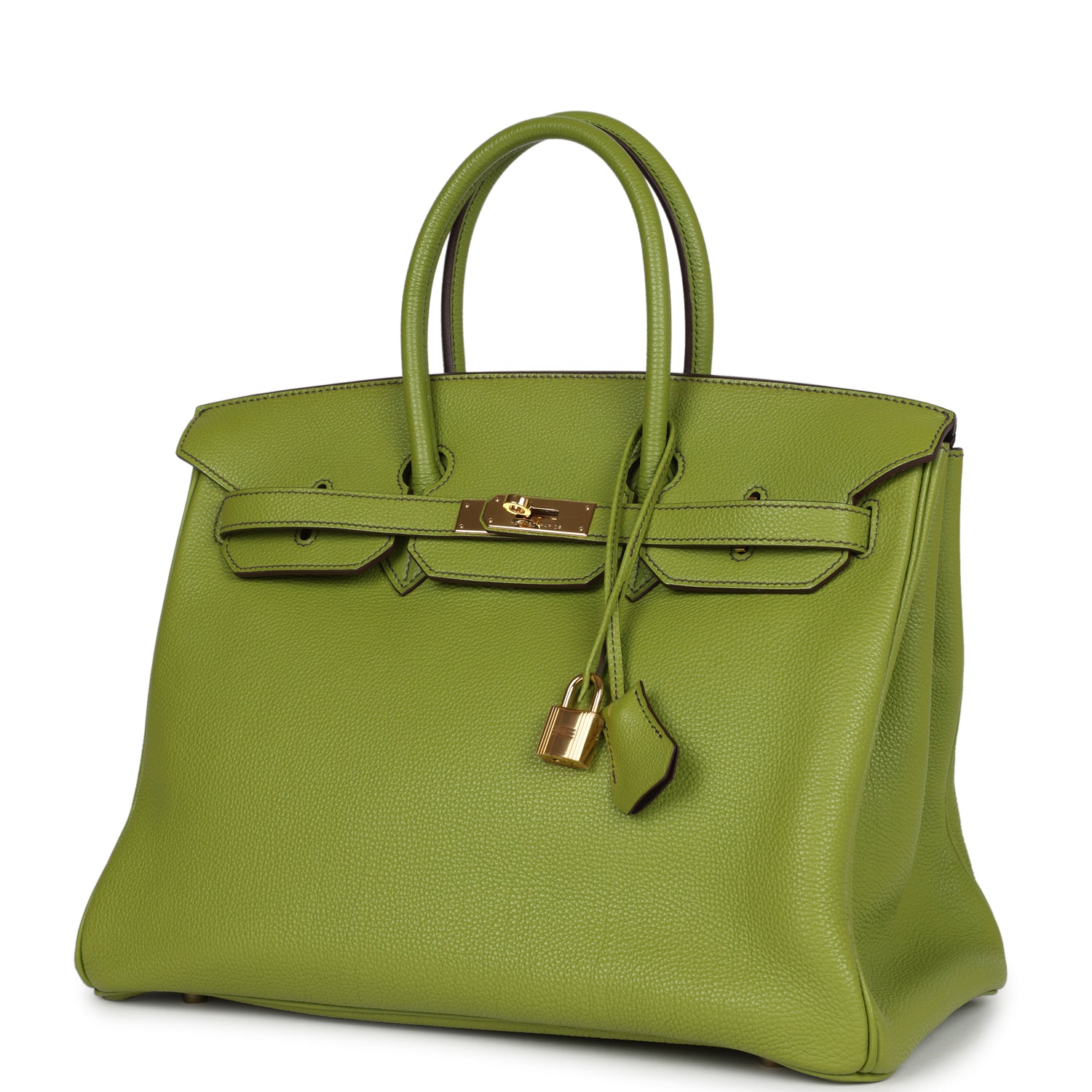 Pre-owned Hermes Birkin 35 Vert Anis Verso Togo Gold Hardware