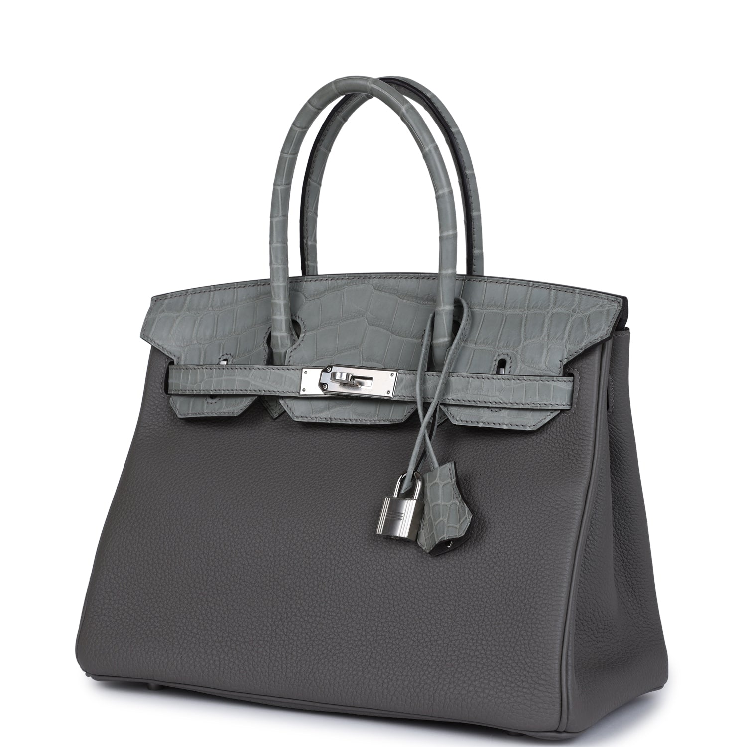 Hermes Birkin 30 Gris Ciment Matte Niloticus Crocodile and Gris Meyer Togo Touch Palladium Hardware