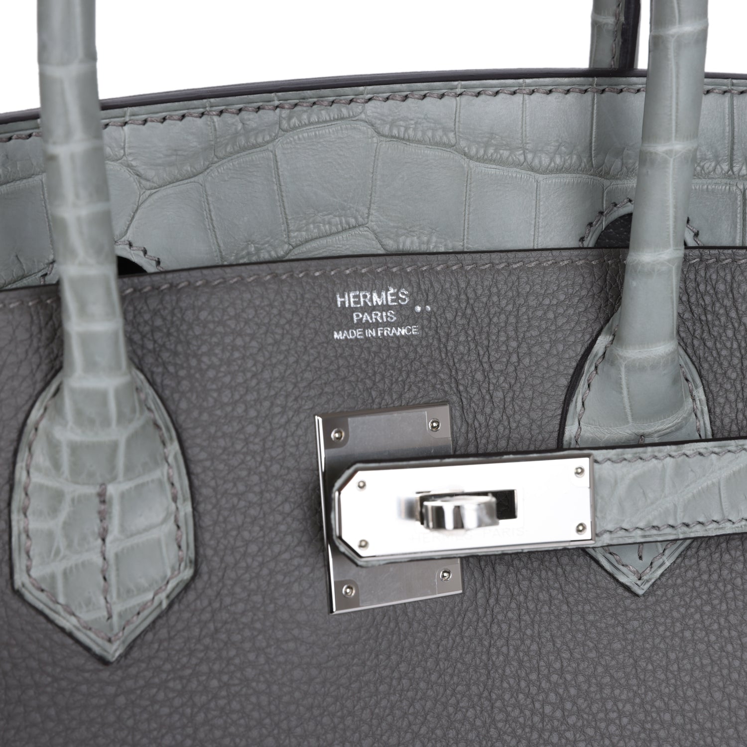 Hermes Birkin 30 Gris Ciment Matte Niloticus Crocodile and Gris Meyer Togo Touch Palladium Hardware