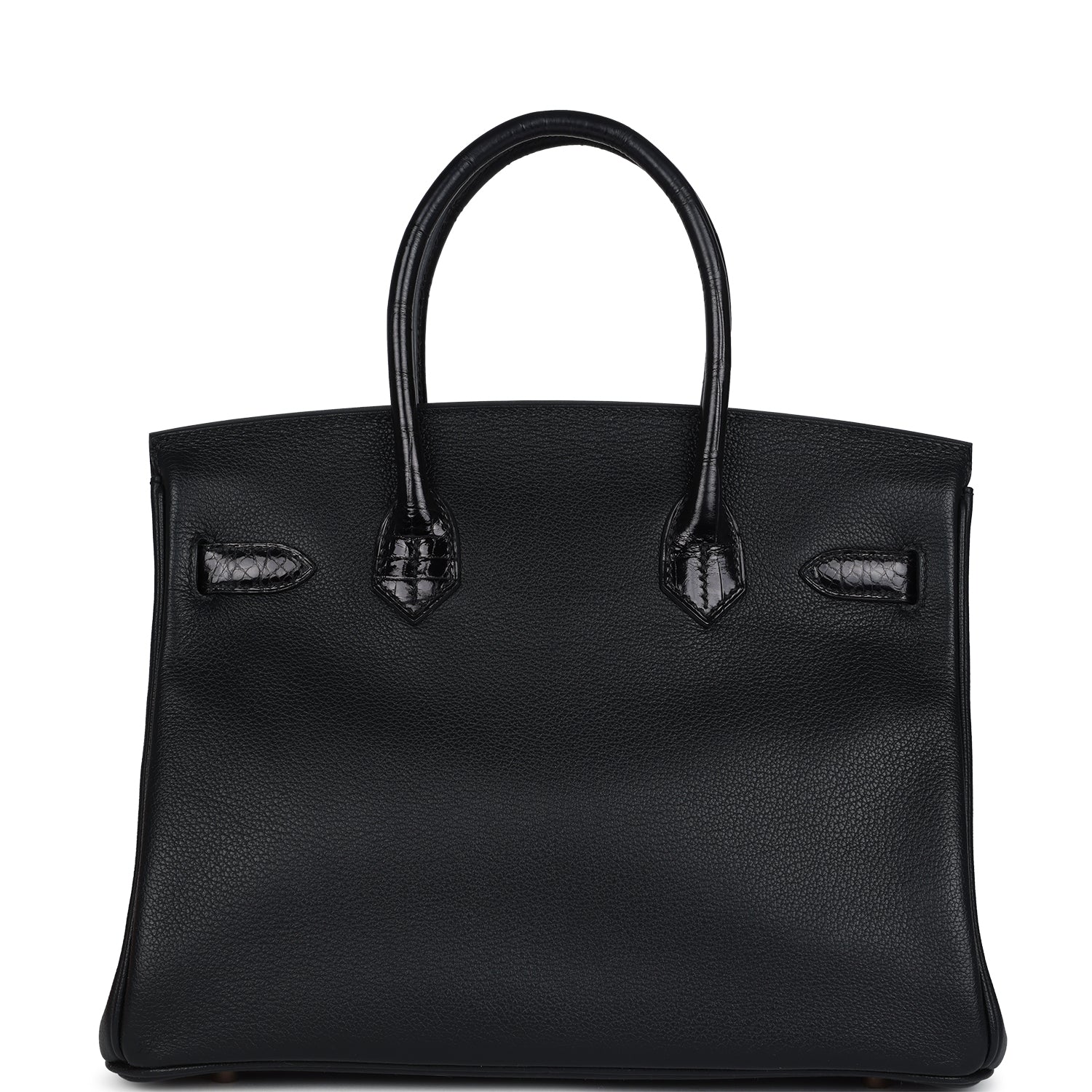 Pre-owned Hermes Birkin 30 Black Shiny Niloticus Crocodile and Novillo Touch Rose Gold Hardware