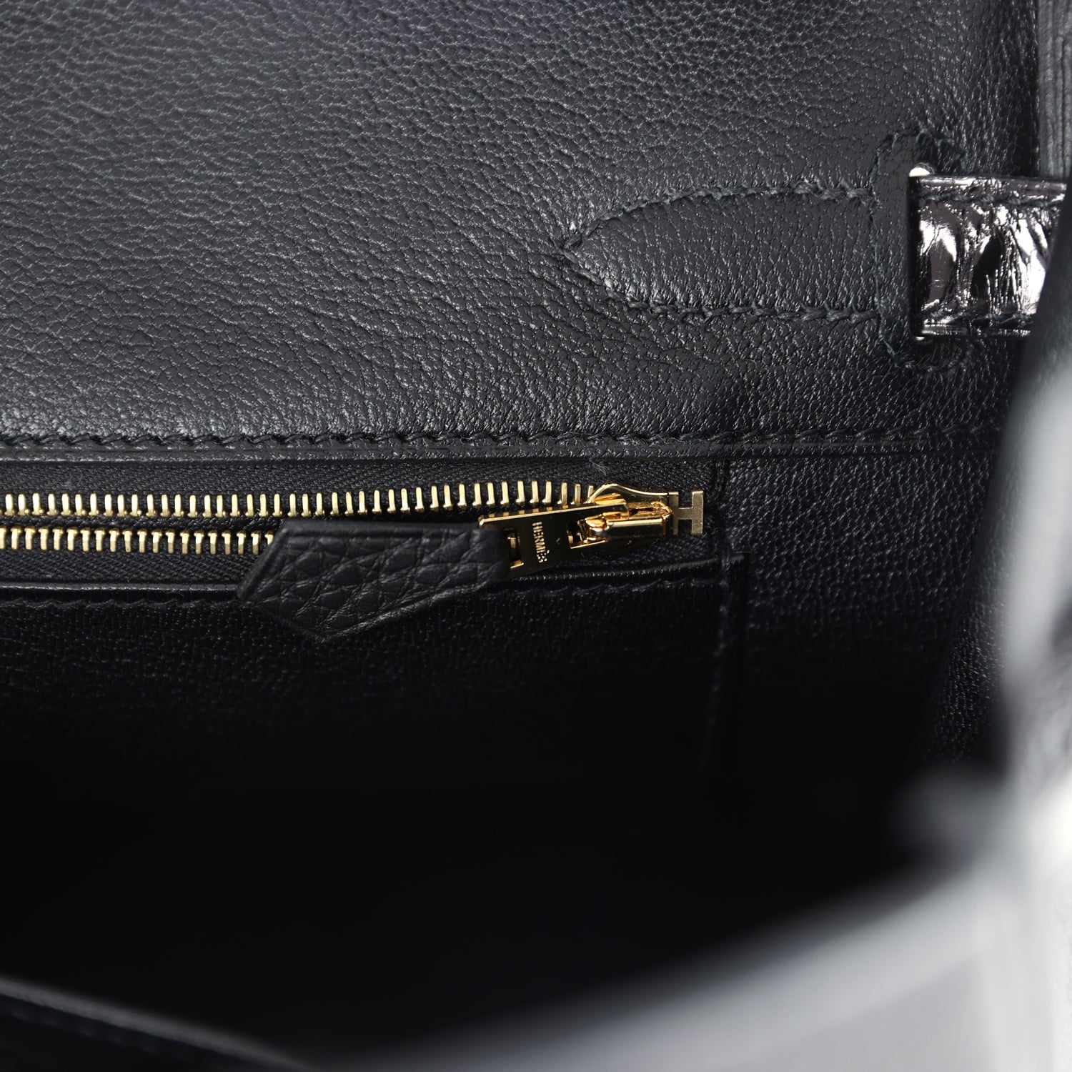 Pre-owned Hermes Birkin 30 Black Shiny Niloticus Crocodile and Togo Touch Rose Gold Hardware