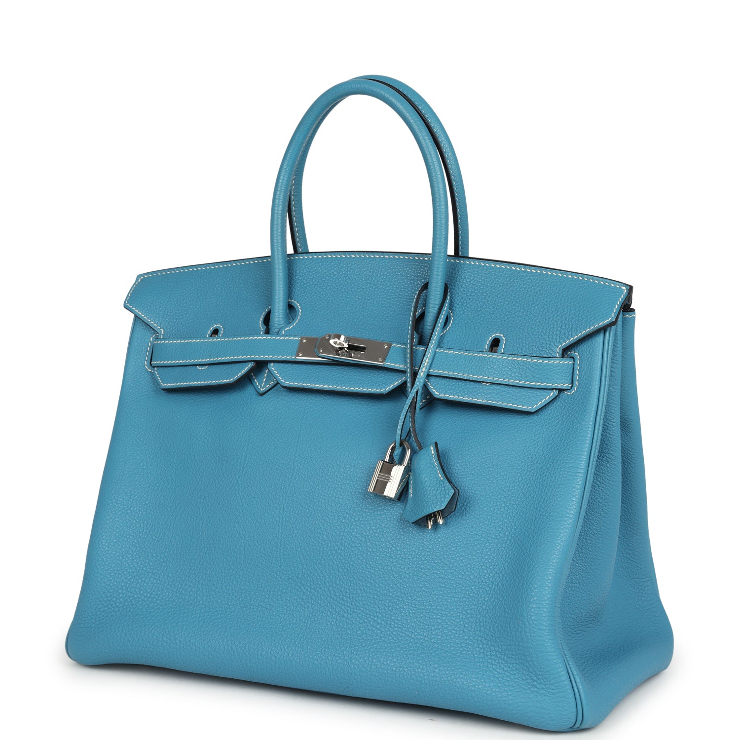 Pre-owned Hermes Birkin 35 Blue Jean Togo Palladium Hardware