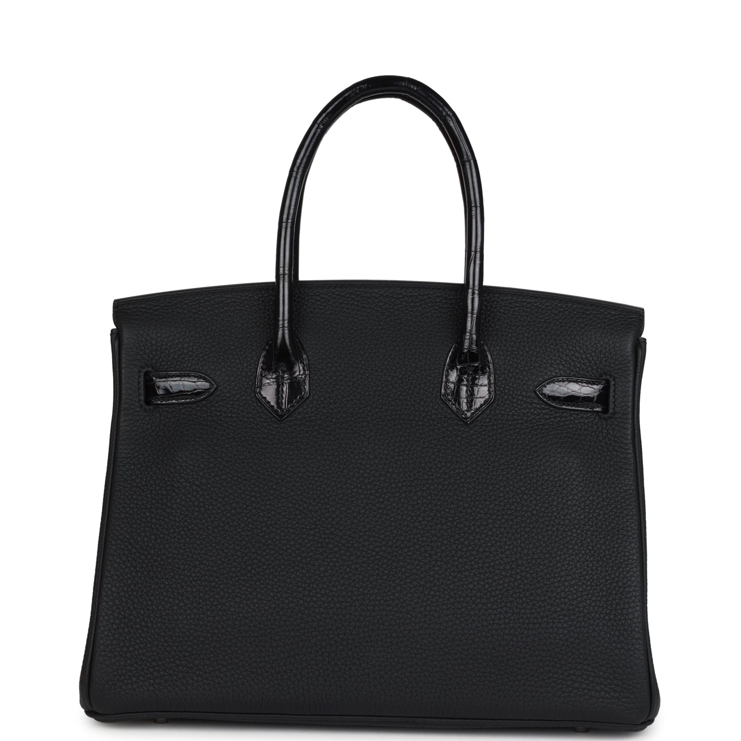 Pre-owned Hermes Birkin 30 Black Shiny Niloticus Crocodile and Togo Touch Palladium Hardware
