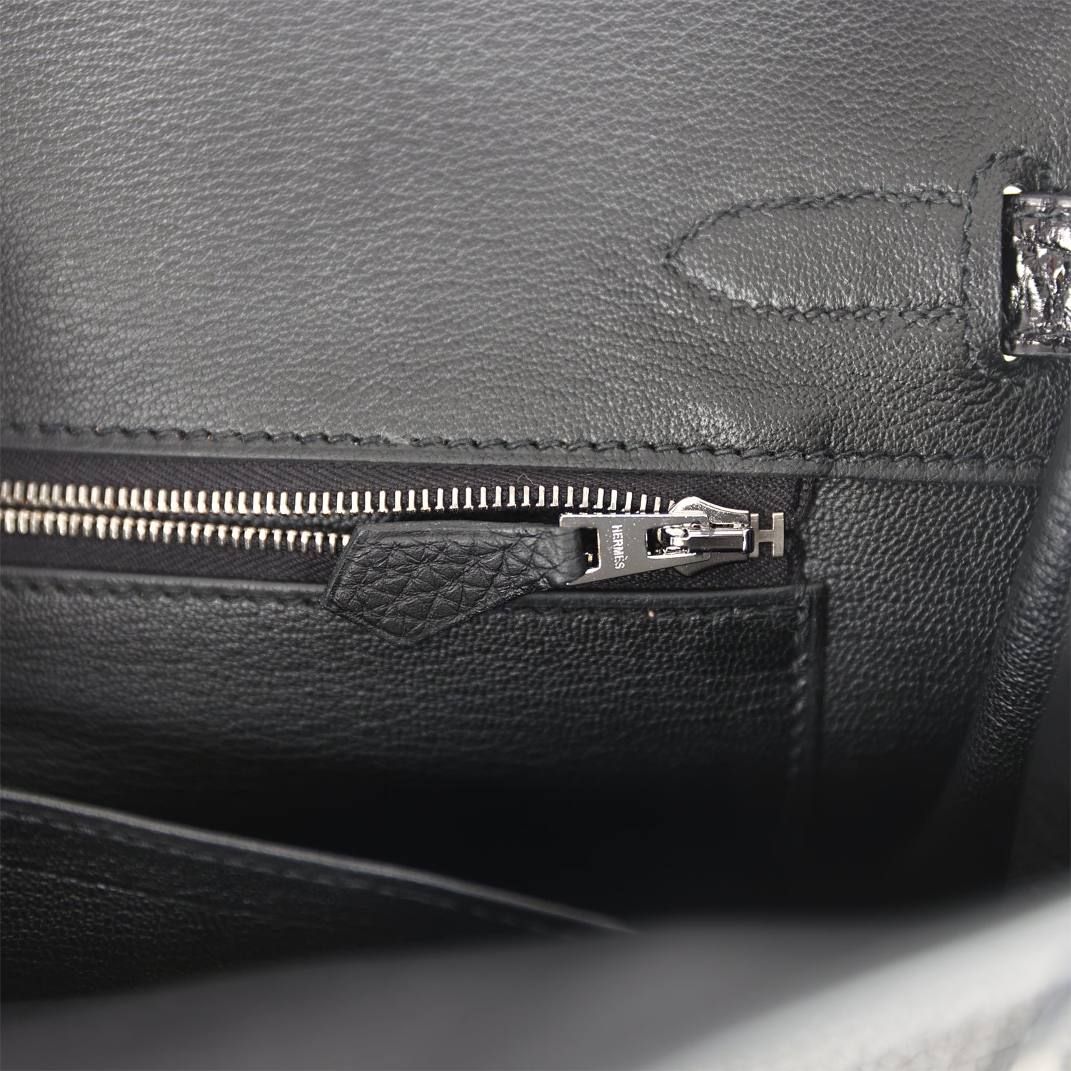 Pre-owned Hermes Birkin 30 Black Shiny Niloticus Crocodile and Togo Touch Palladium Hardware