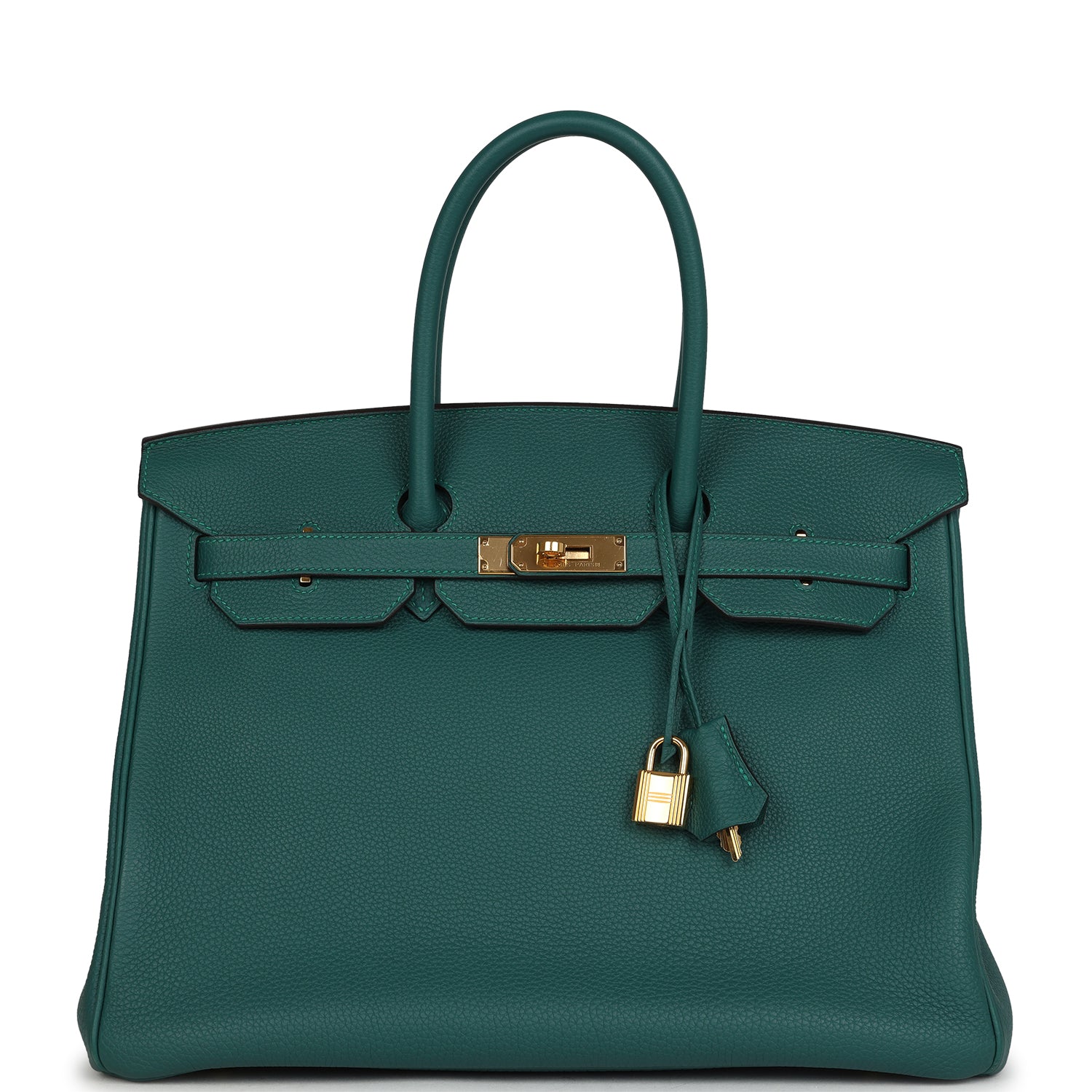 Pre-owned Hermes Birkin 35 Malachite Togo Gold Hardware