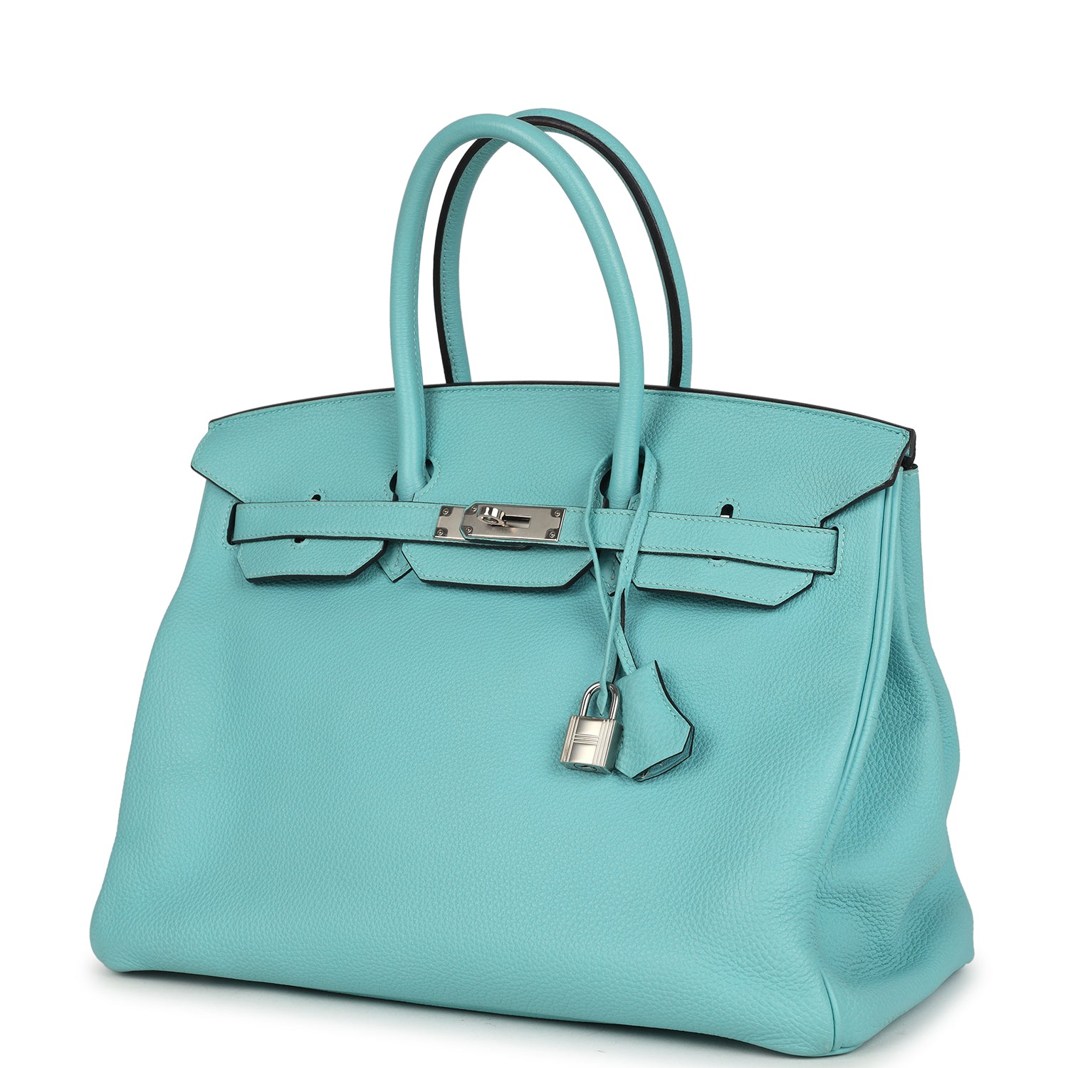 Pre-owned Hermes Birkin 35 Bleu Atoll Togo Palladium Hardware