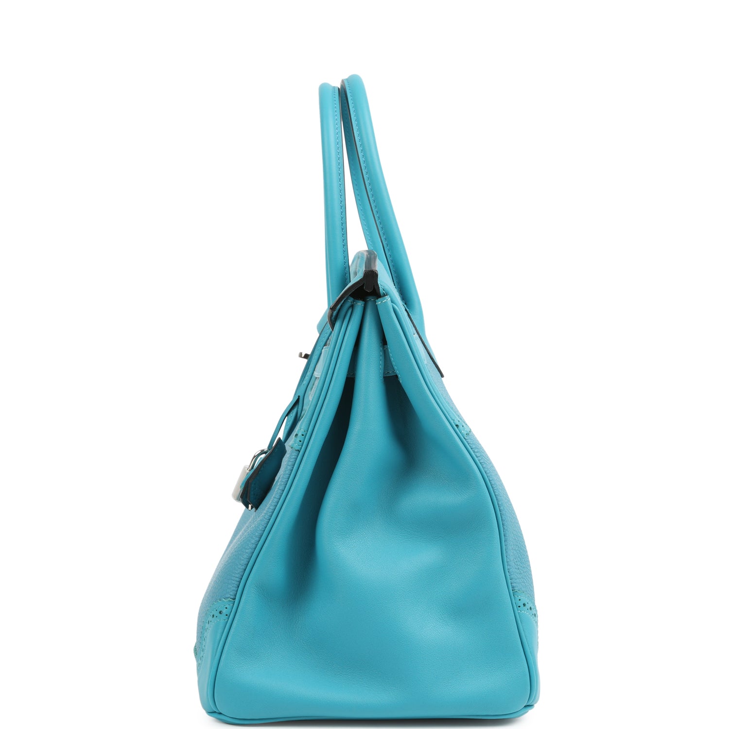 Pre-owned Hermes Birkin 35 Ghillies Turquoise Togo and Swift Palladium Hardware