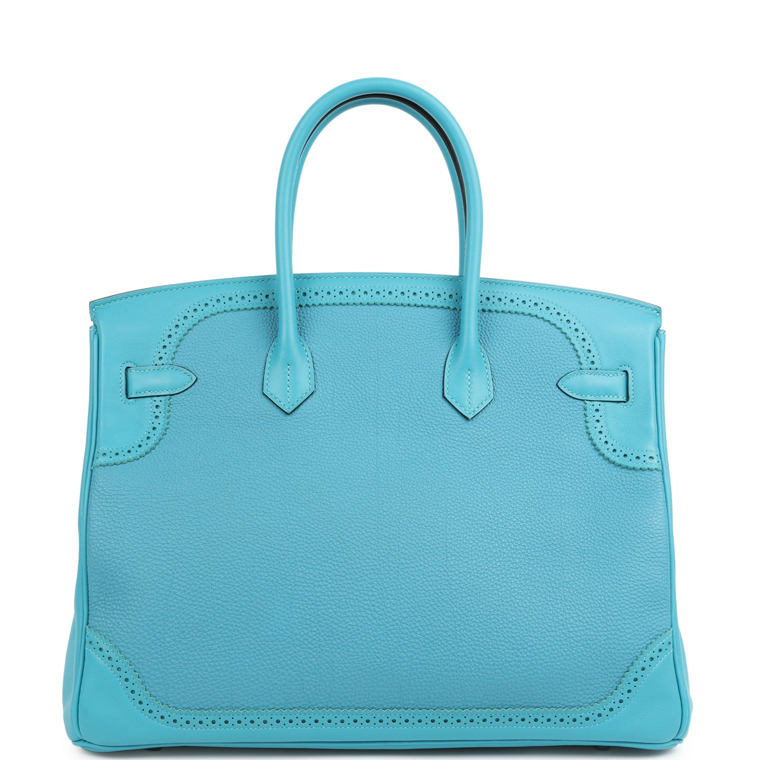 Pre-owned Hermes Birkin 35 Ghillies Turquoise Togo and Swift Palladium Hardware