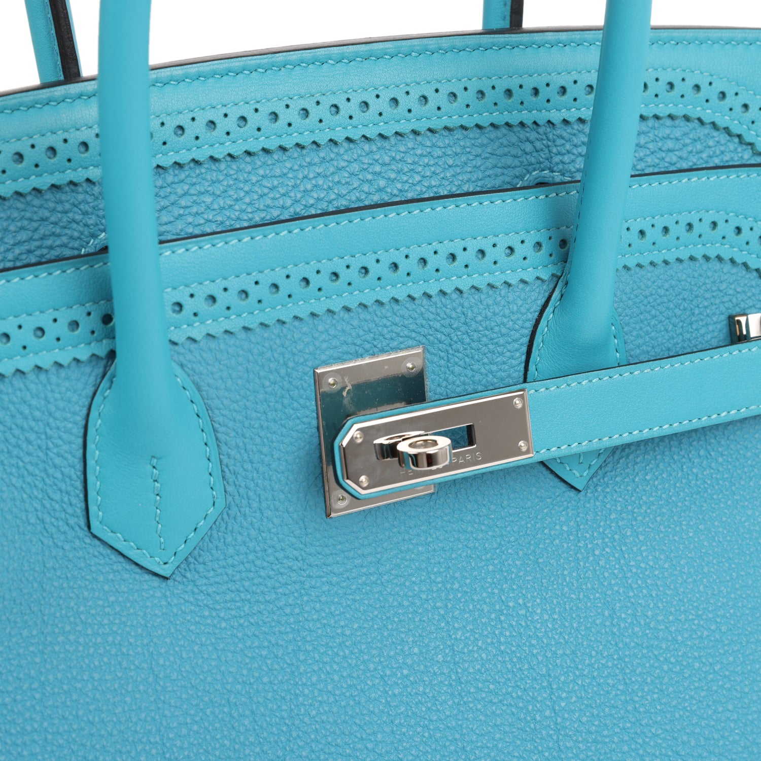 Pre-owned Hermes Birkin 35 Ghillies Turquoise Togo and Swift Palladium Hardware