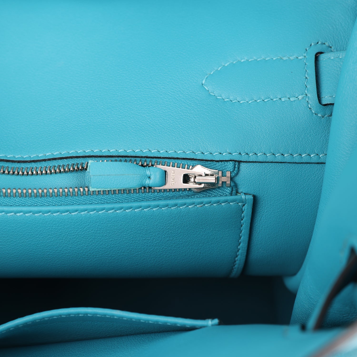 Pre-owned Hermes Birkin 35 Ghillies Turquoise Togo and Swift Palladium Hardware