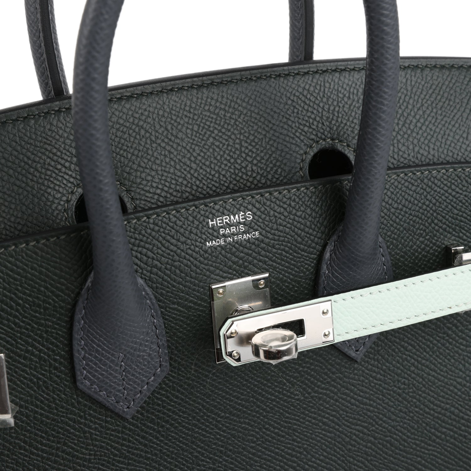 Hermes Birkin 25 Tricolor Vert Fonce, Ardoise and Vert Peppermint Epsom Palladium Hardware