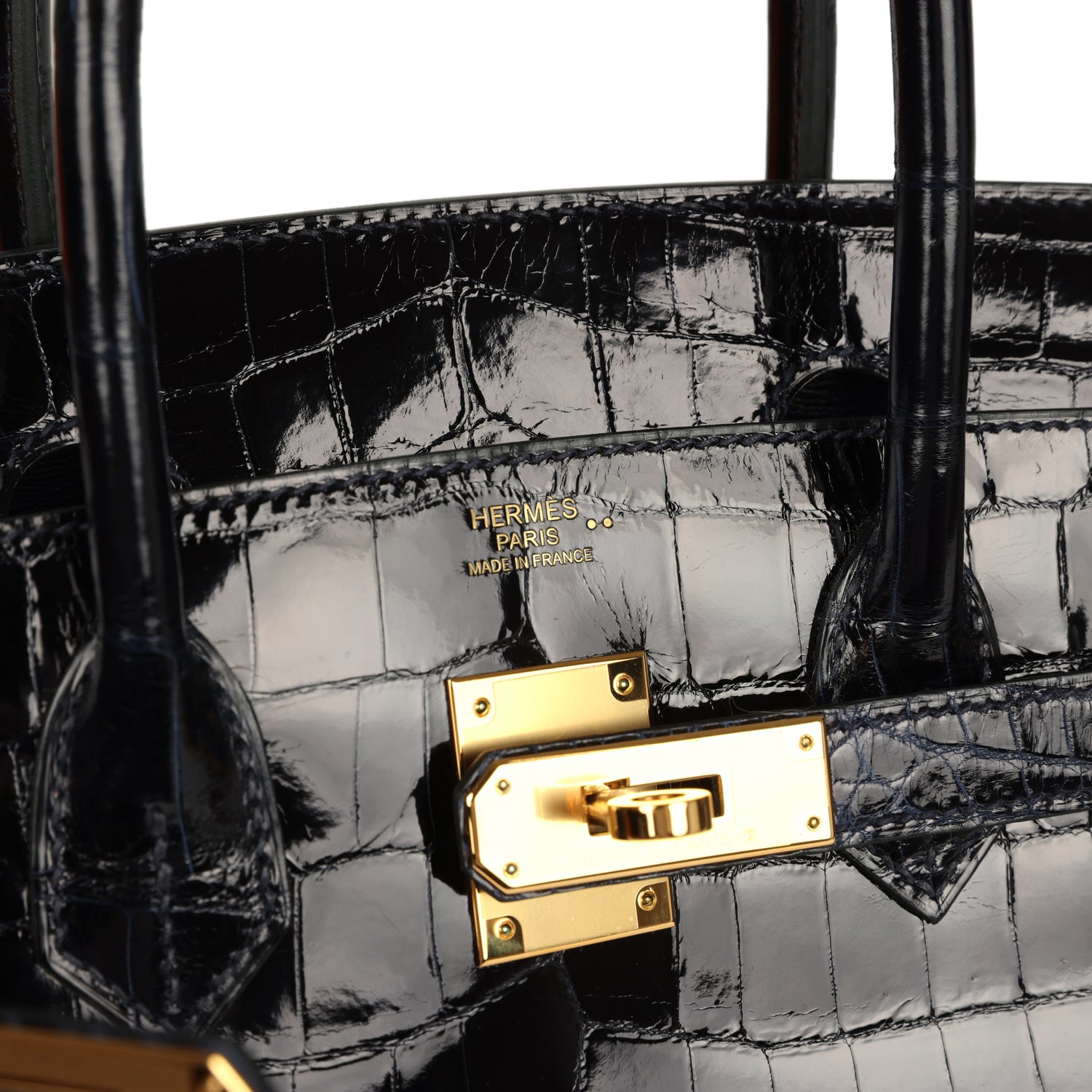Pre-owned Hermes Birkin 30 Bleu Marine Shiny Niloticus Crocodile Gold Hardware