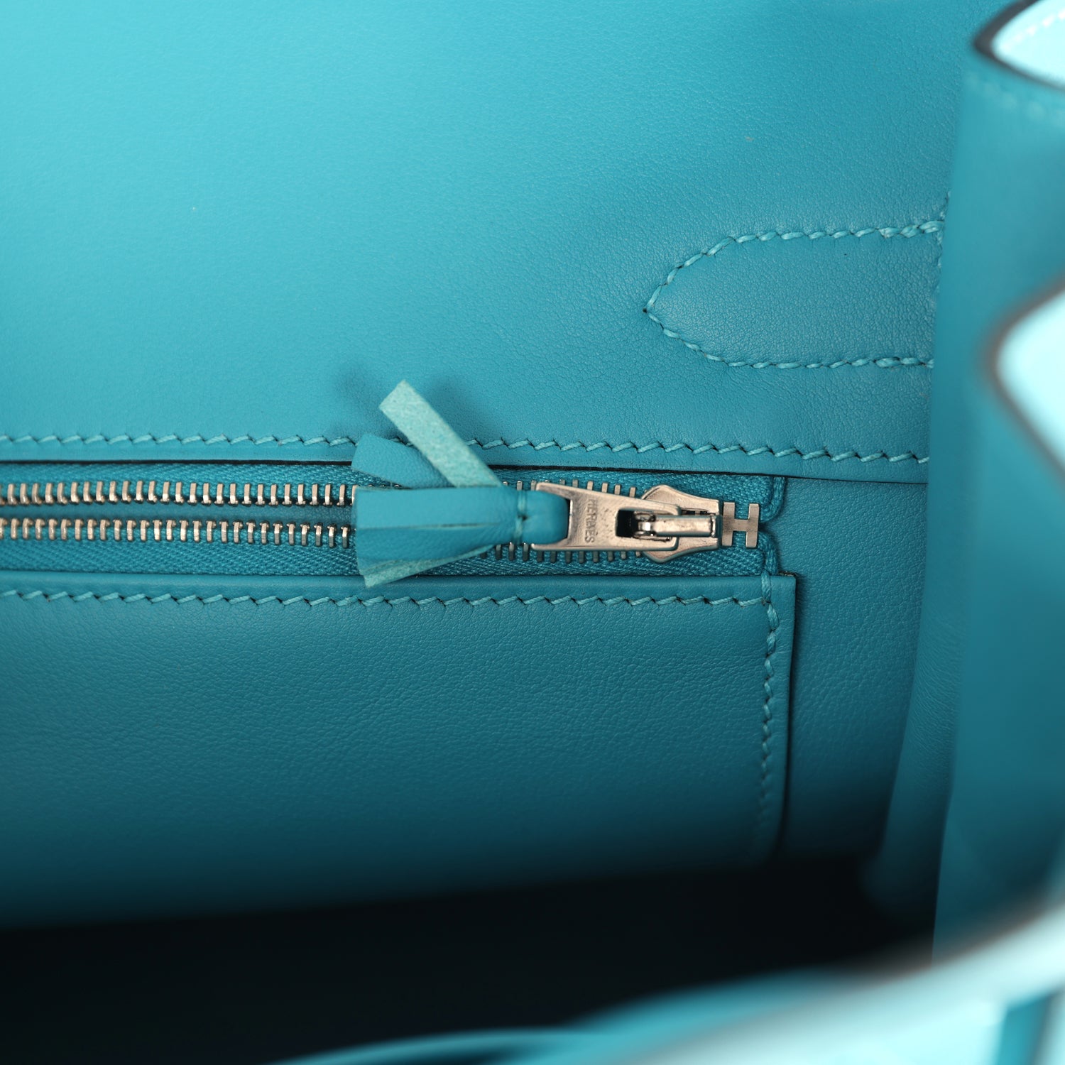 Pre-owned Hermes Birkin 30 Ghillies Turquoise Togo and Swift Palladium Hardware