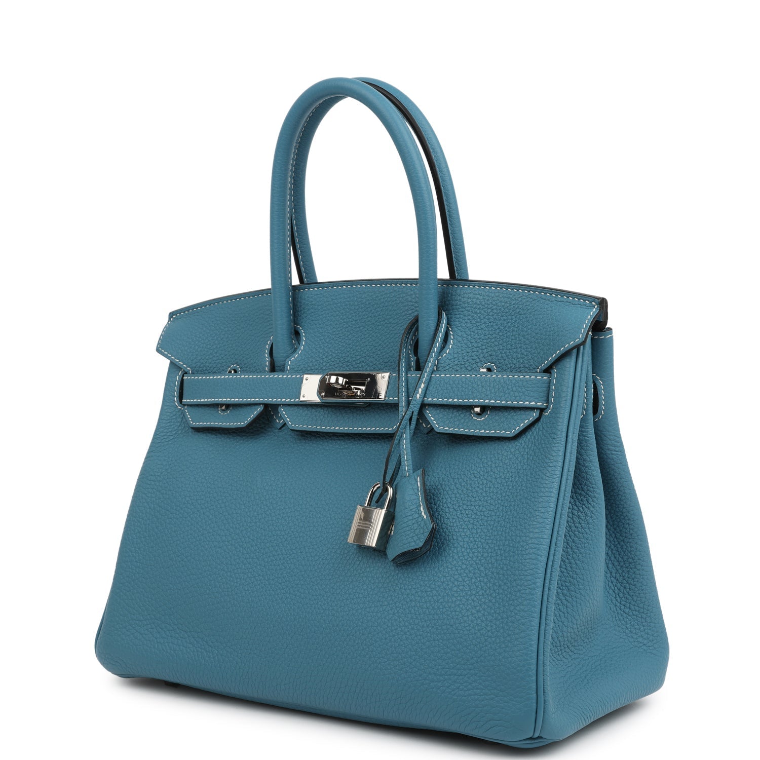Pre-owned Hermes Birkin 30 Blue Jean Togo Palladium Hardware