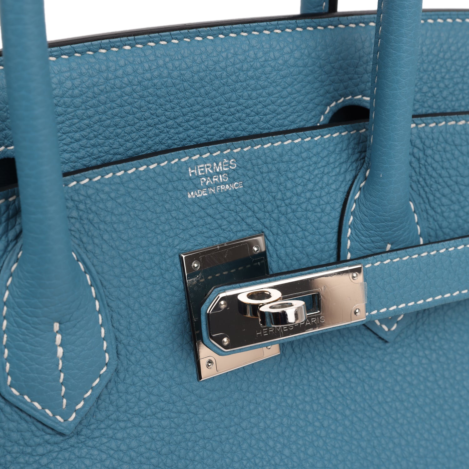 Pre-owned Hermes Birkin 30 Blue Jean Togo Palladium Hardware