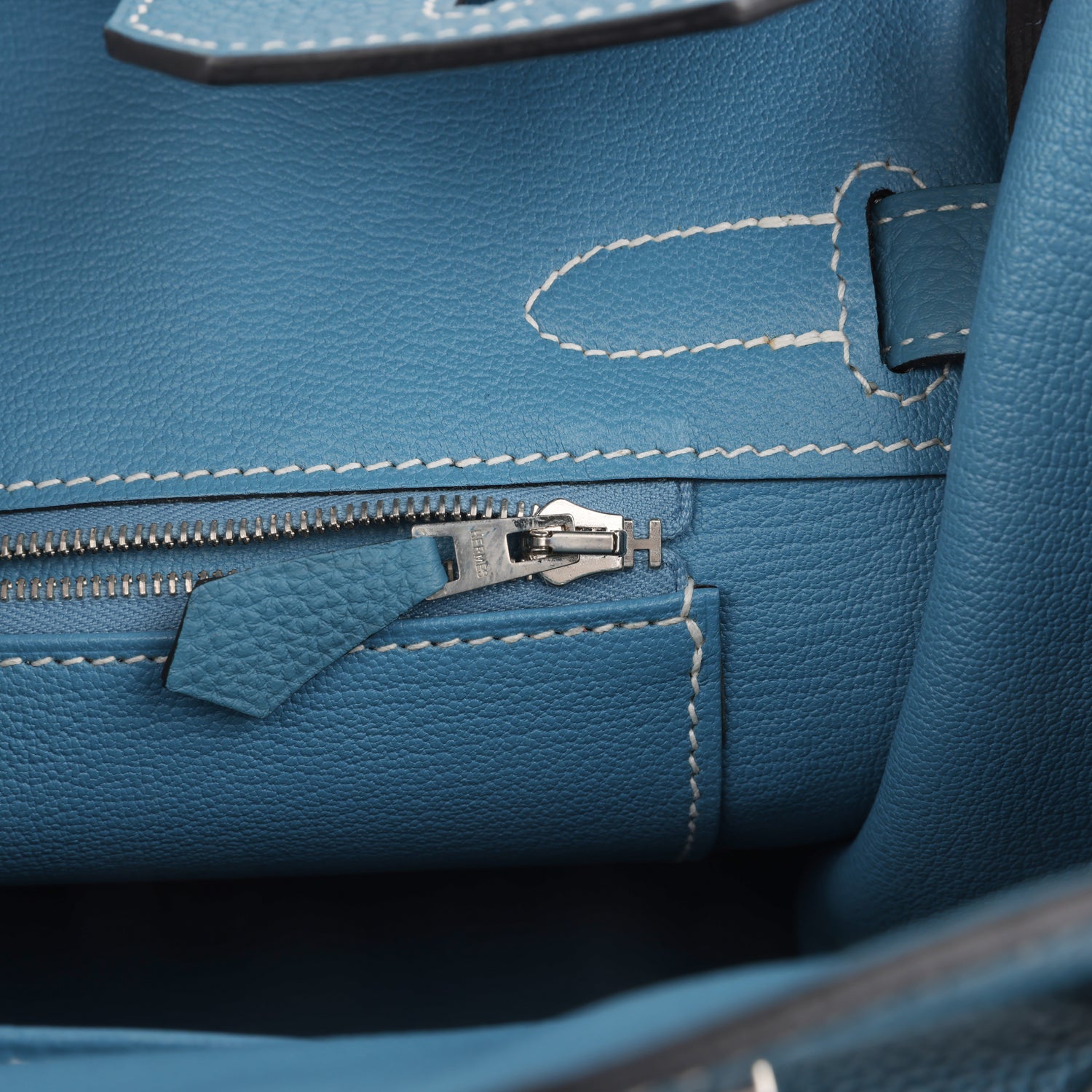 Pre-owned Hermes Birkin 30 Blue Jean Togo Palladium Hardware