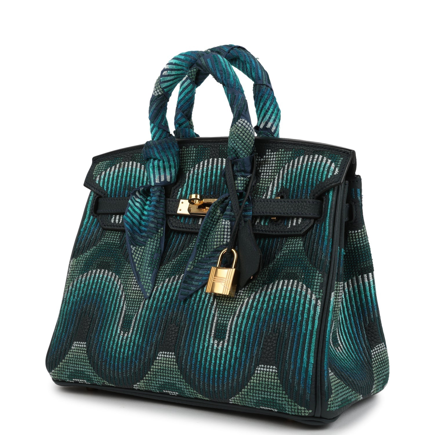 Pre-owned Jay Ahr Hermes Birkin 25 Vert Rousseau Togo with Geometric Embroidery Gold Hardware