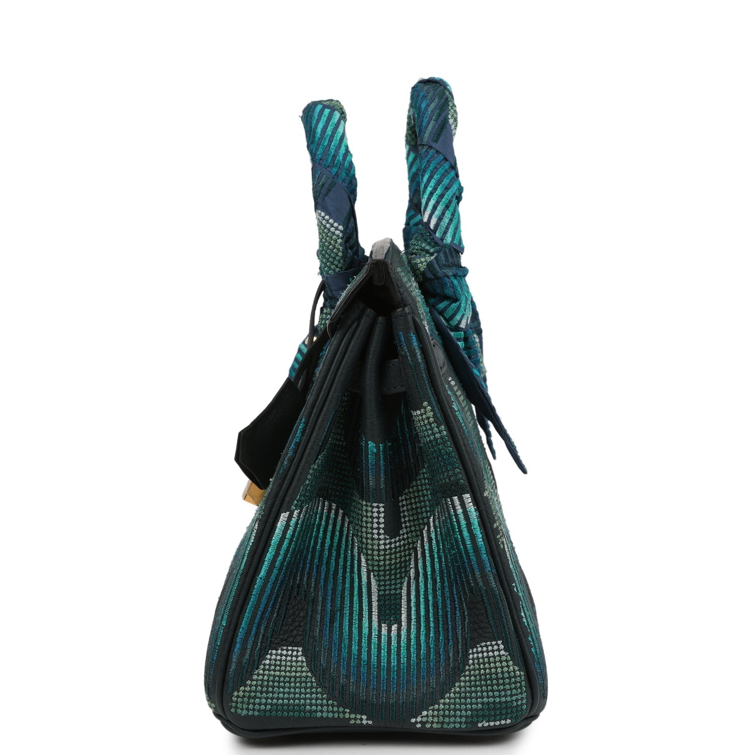 Pre-owned Jay Ahr Hermes Birkin 25 Vert Rousseau Togo with Geometric Embroidery Gold Hardware