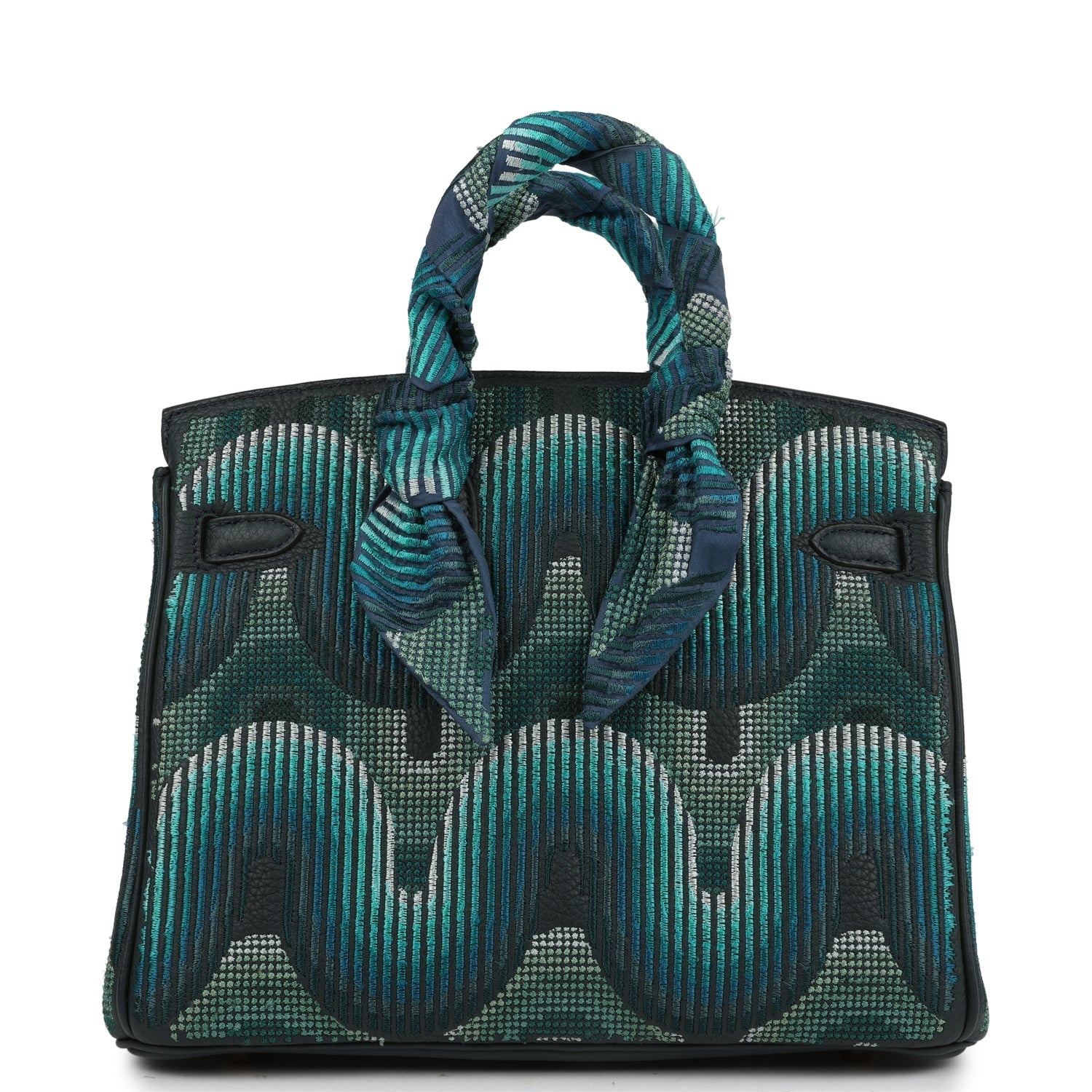 Pre-owned Jay Ahr Hermes Birkin 25 Vert Rousseau Togo with Geometric Embroidery Gold Hardware