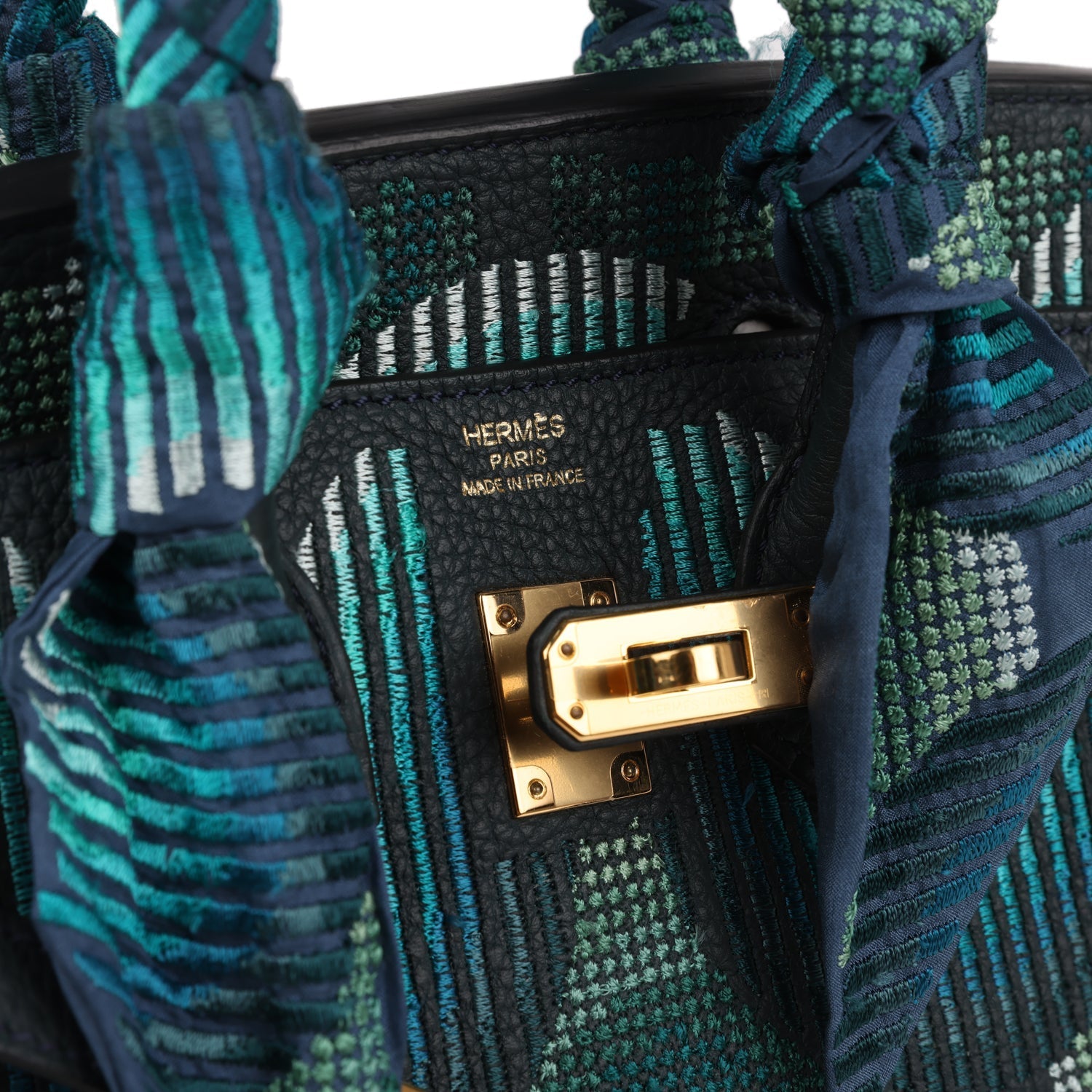 Pre-owned Jay Ahr Hermes Birkin 25 Vert Rousseau Togo with Geometric Embroidery Gold Hardware