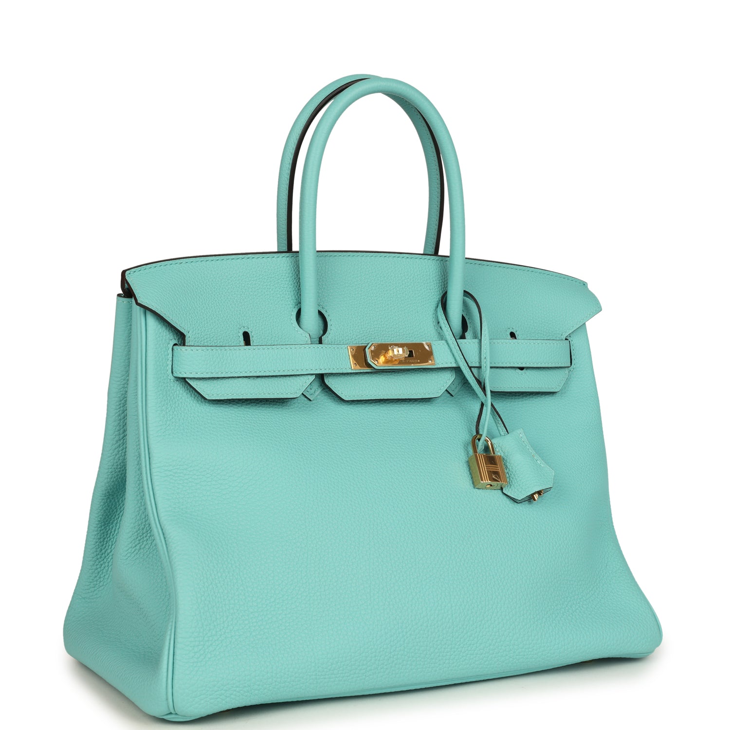 Pre-owned Hermes Birkin 35 Bleu Atoll Togo Gold Hardware