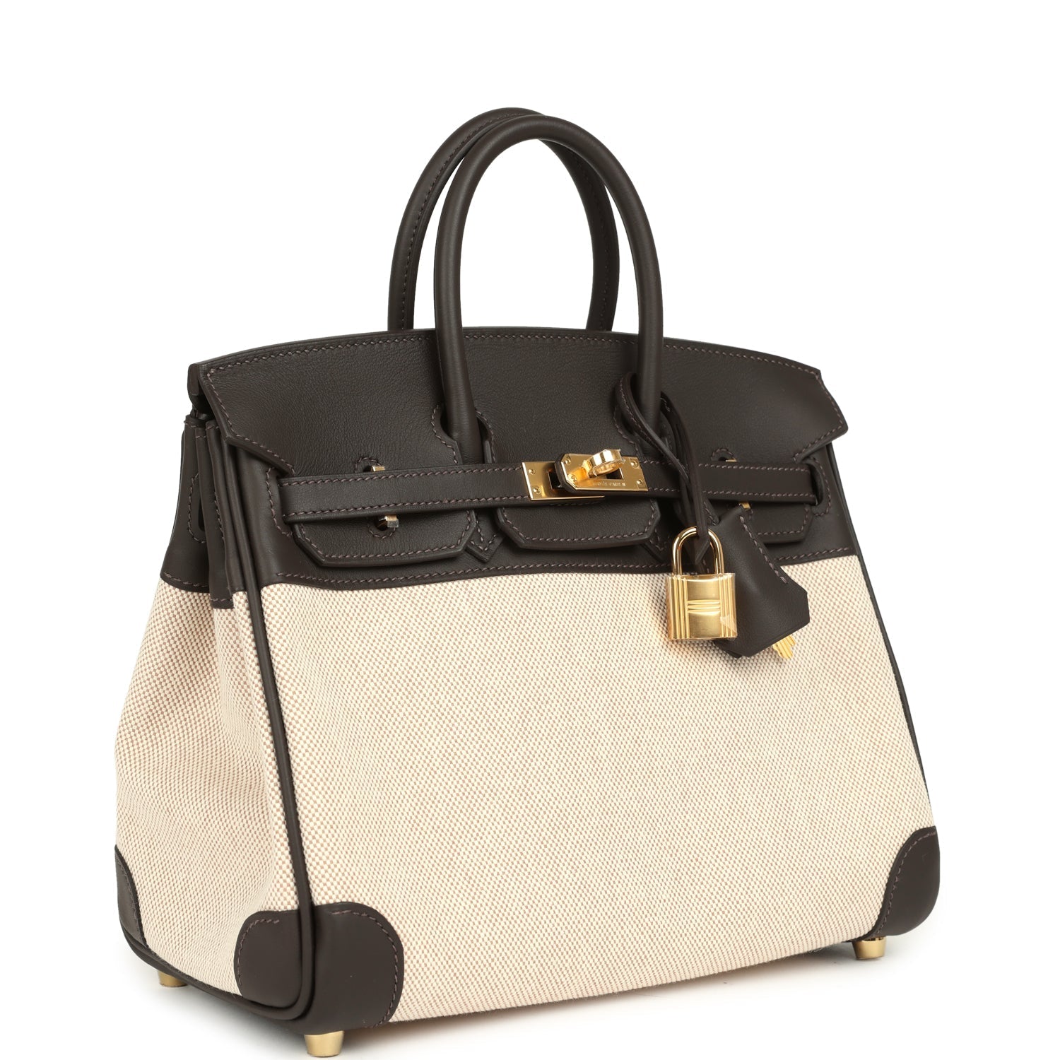 Hermes Birkin 25 Ecru and Beige Toile H Canvas and Bai-Brun Swift Gold Hardware