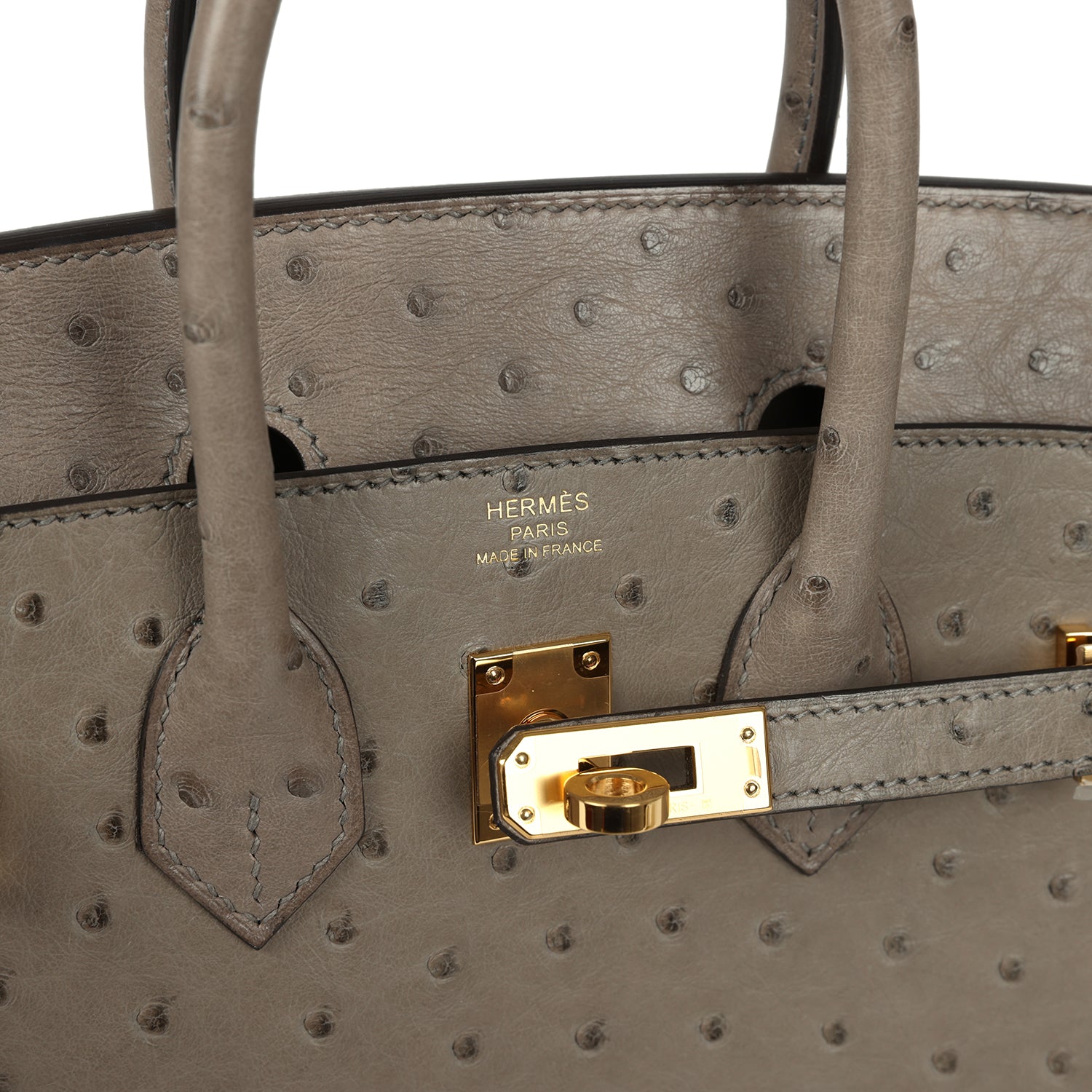 Pre-owned Hermes Birkin 25 Gris Tourterelle Ostrich Gold Hardware
