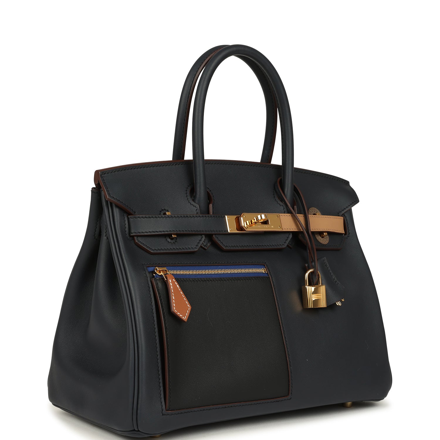 Pre-owned Hermes Colormatic Birkin 30 Caban, Chai & Black Swift Gold Hardware