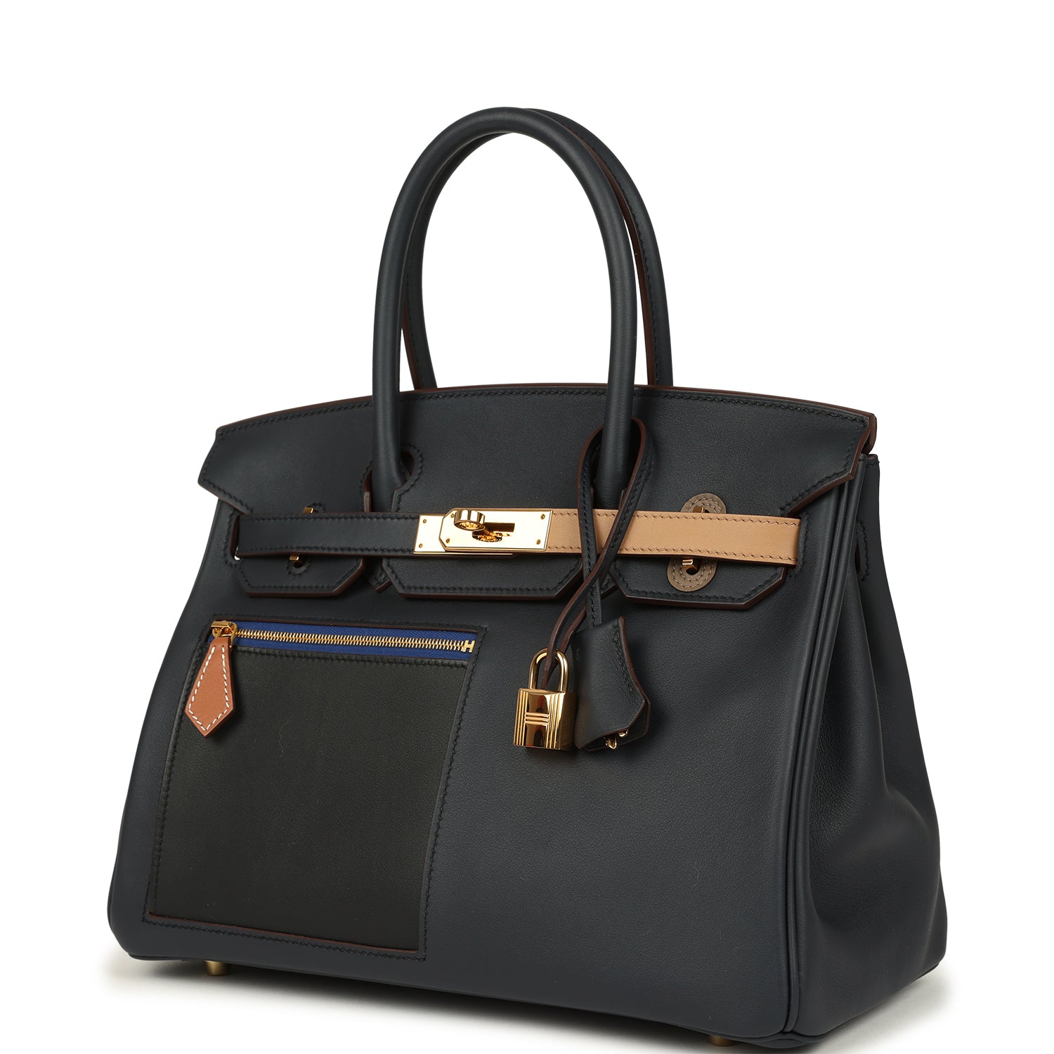 Pre-owned Hermes Colormatic Birkin 30 Caban, Chai & Black Swift Gold Hardware