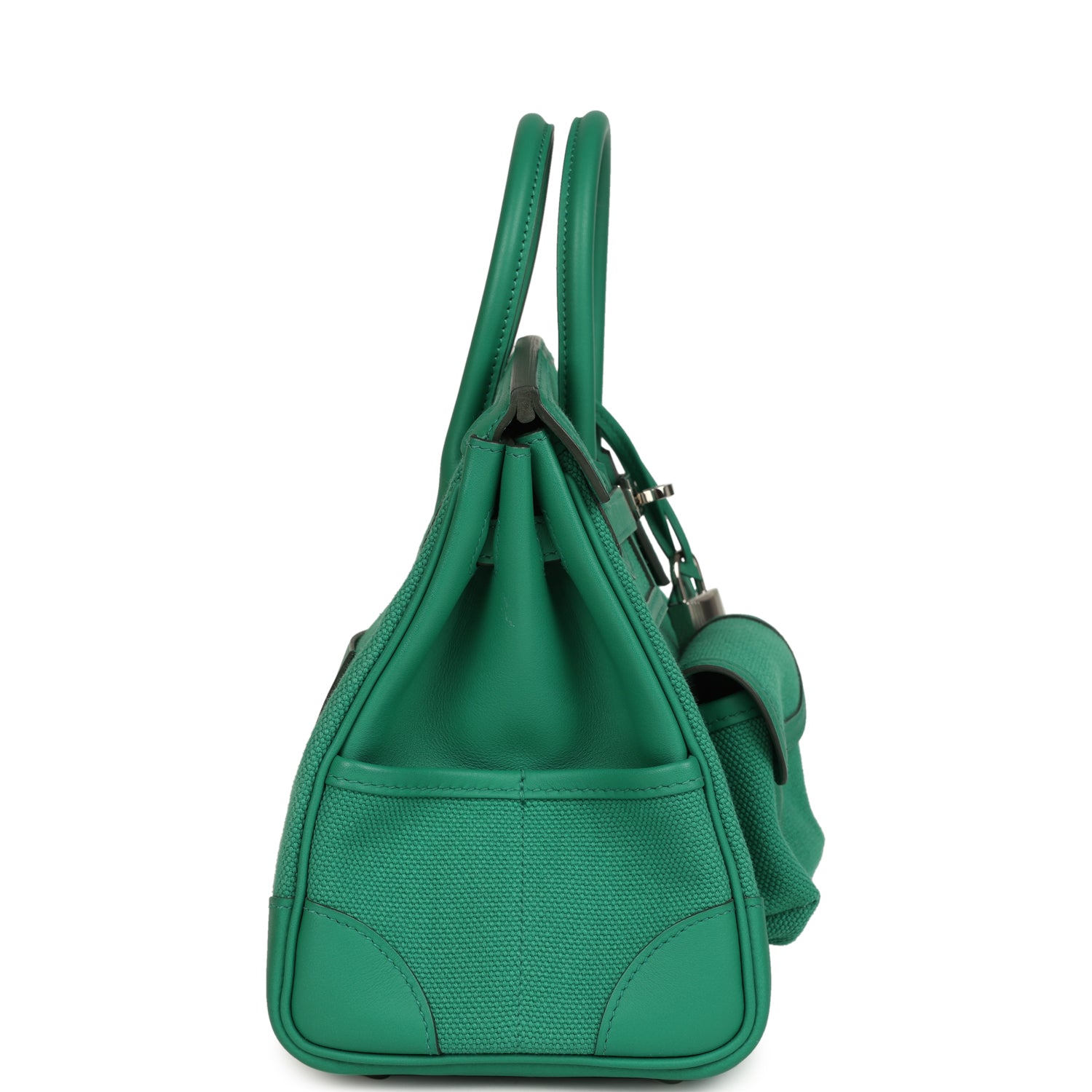 Pre-owned Hermes Birkin 25 Cargo Vert Vertigo Toile H and Swift Palladium Hardware