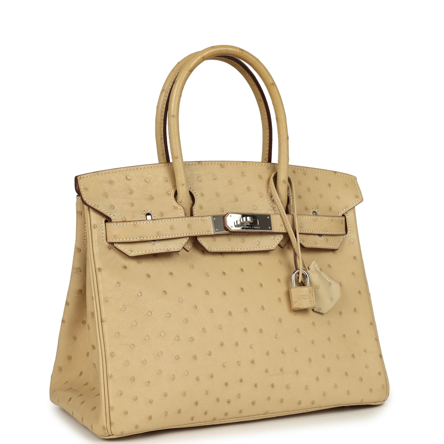 Pre-owned Hermes Birkin 30 Parchemin Ostrich Palladium Hardware