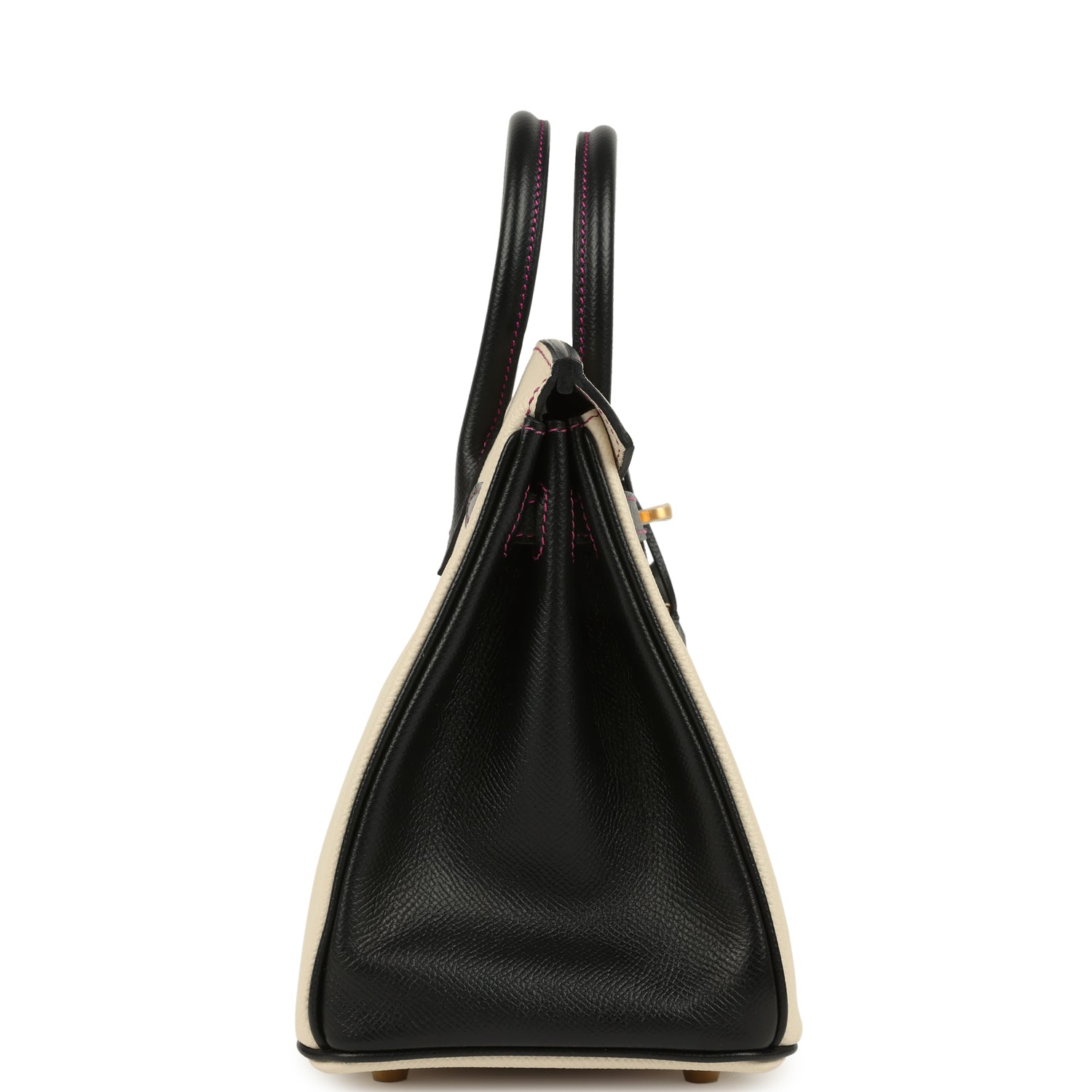 Pre-owned Hermes Special Order (HSS) Birkin 25 Craie and Black Epsom Brushed Gold Hardware